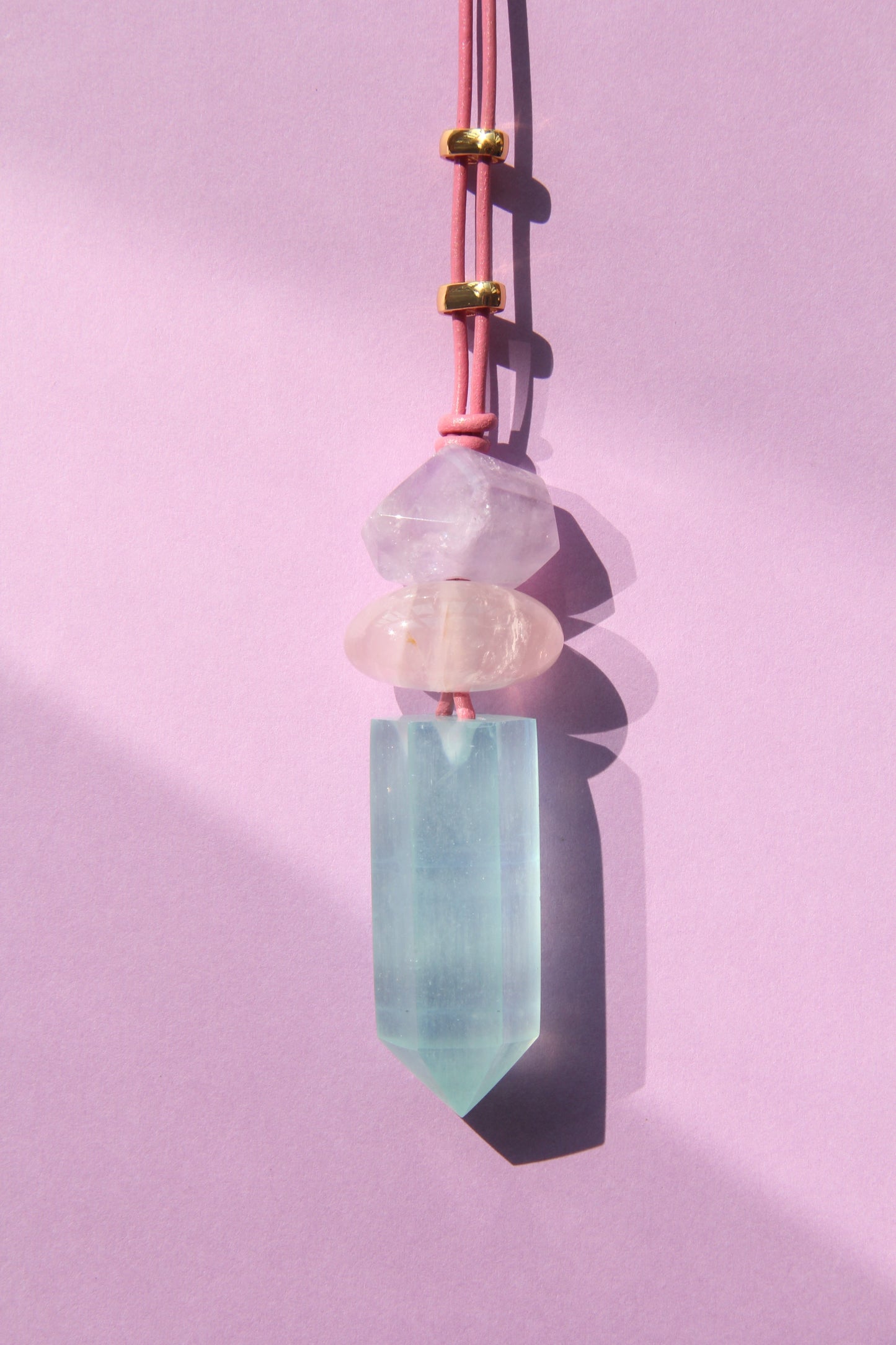 Pendant: amethyst, rose quartz, aquamarine