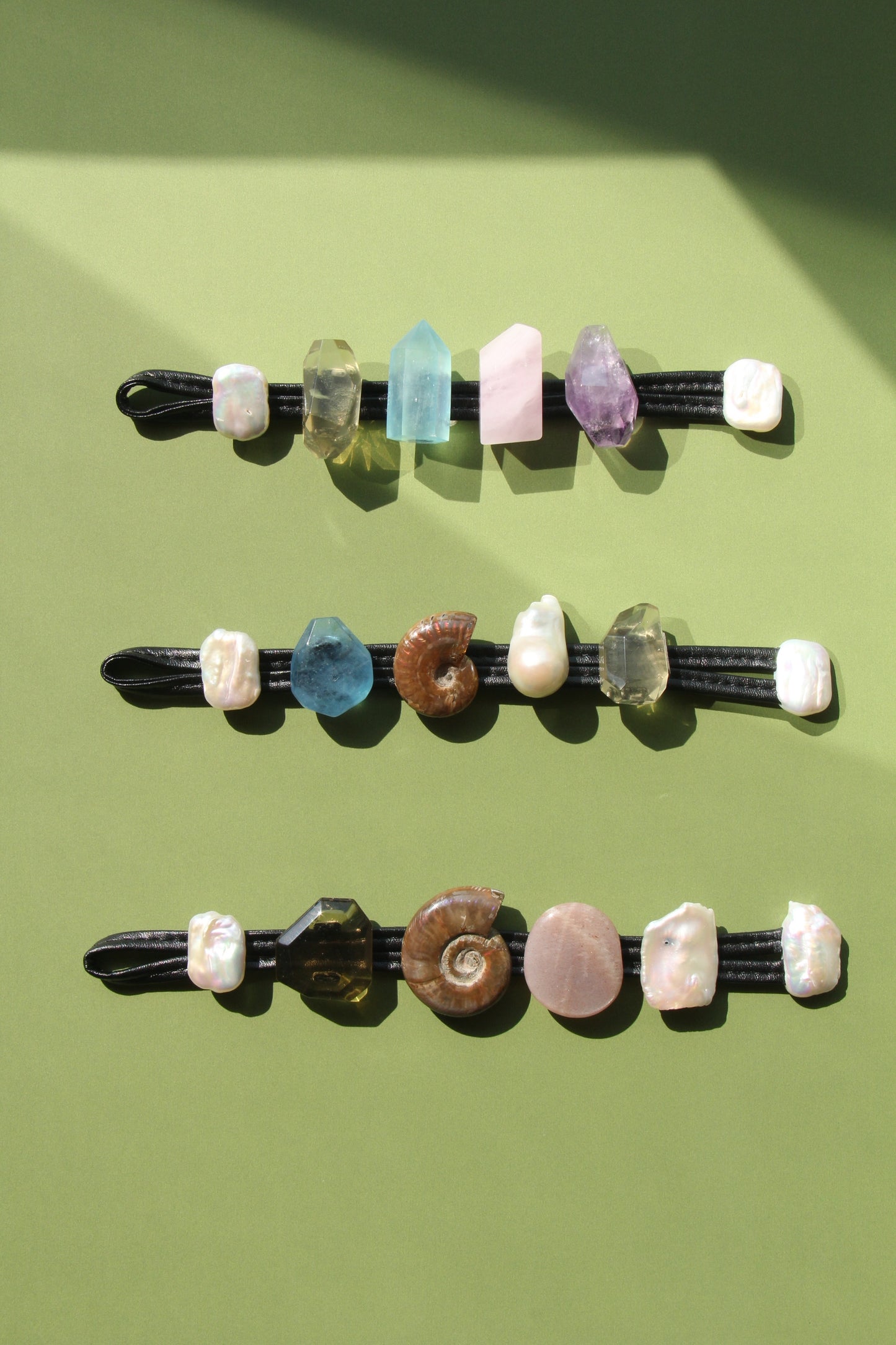 Bracelet: citrine, ammonite, sunstone, pearl