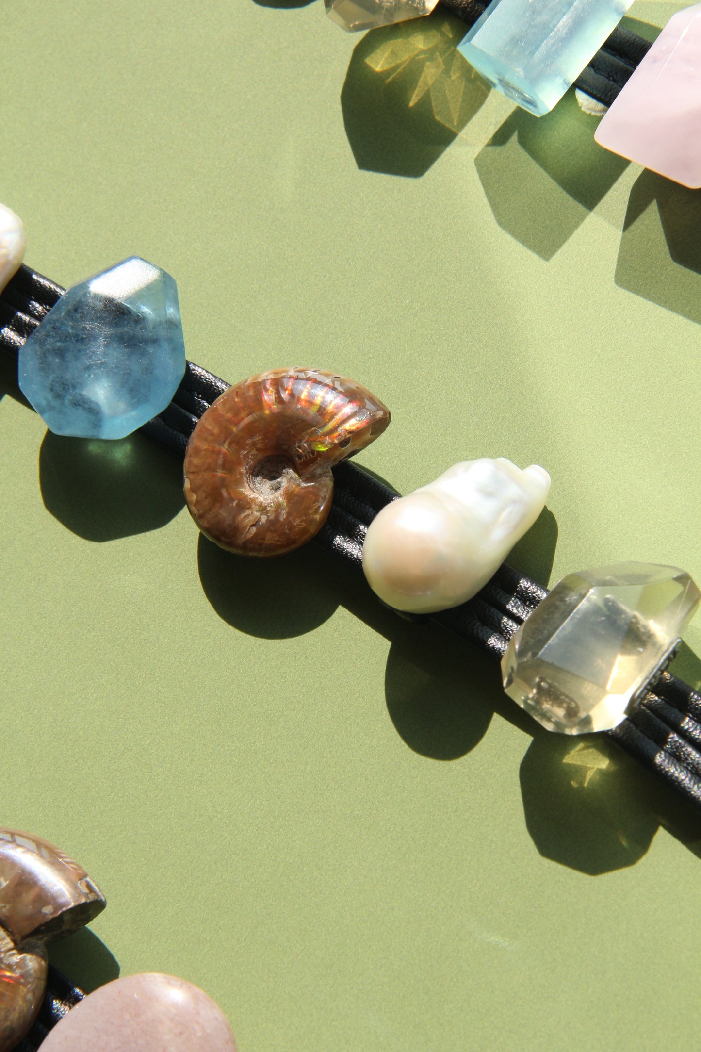 Bracelet: aquamarine, ammonite, pearl, citrine