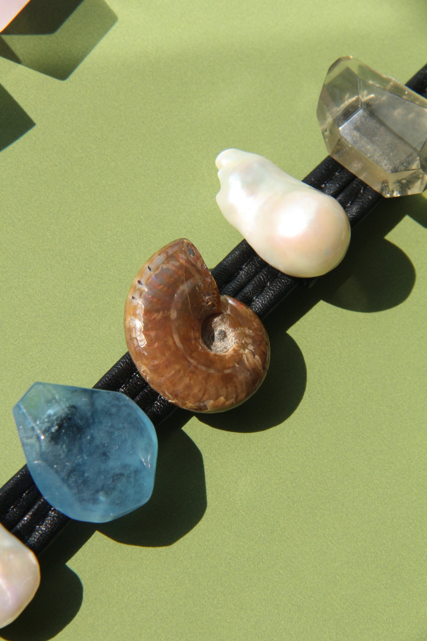 Bracelet: aquamarine, ammonite, pearl, citrine