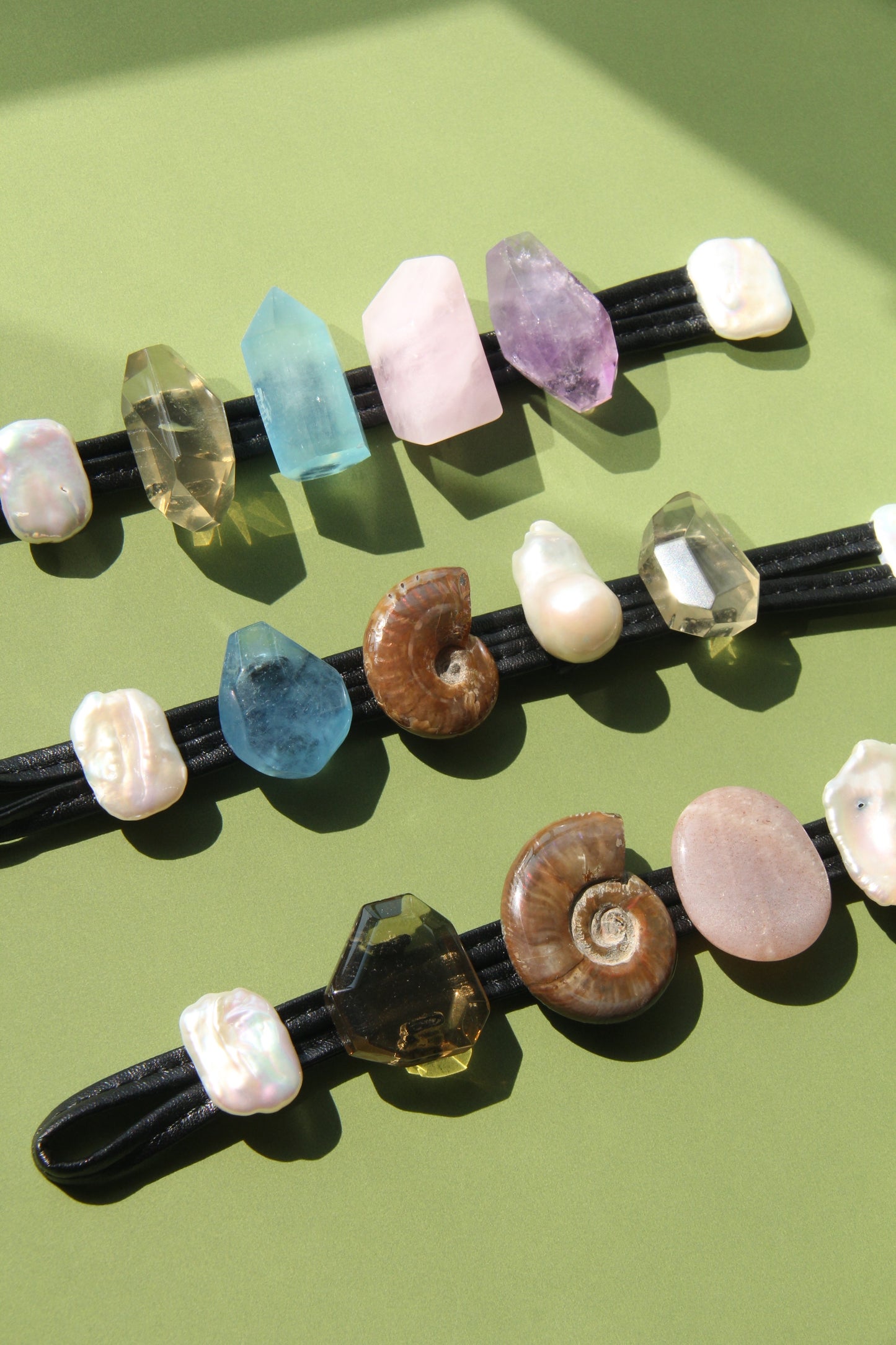 Bracelet: aquamarine, ammonite, pearl, citrine