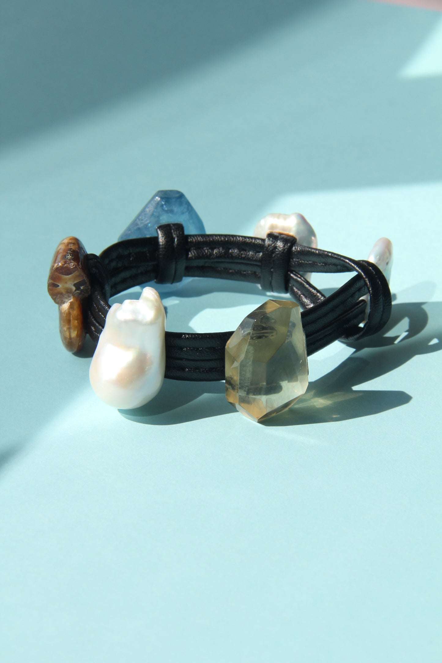 Bracelet: aquamarine, ammonite, pearl, citrine