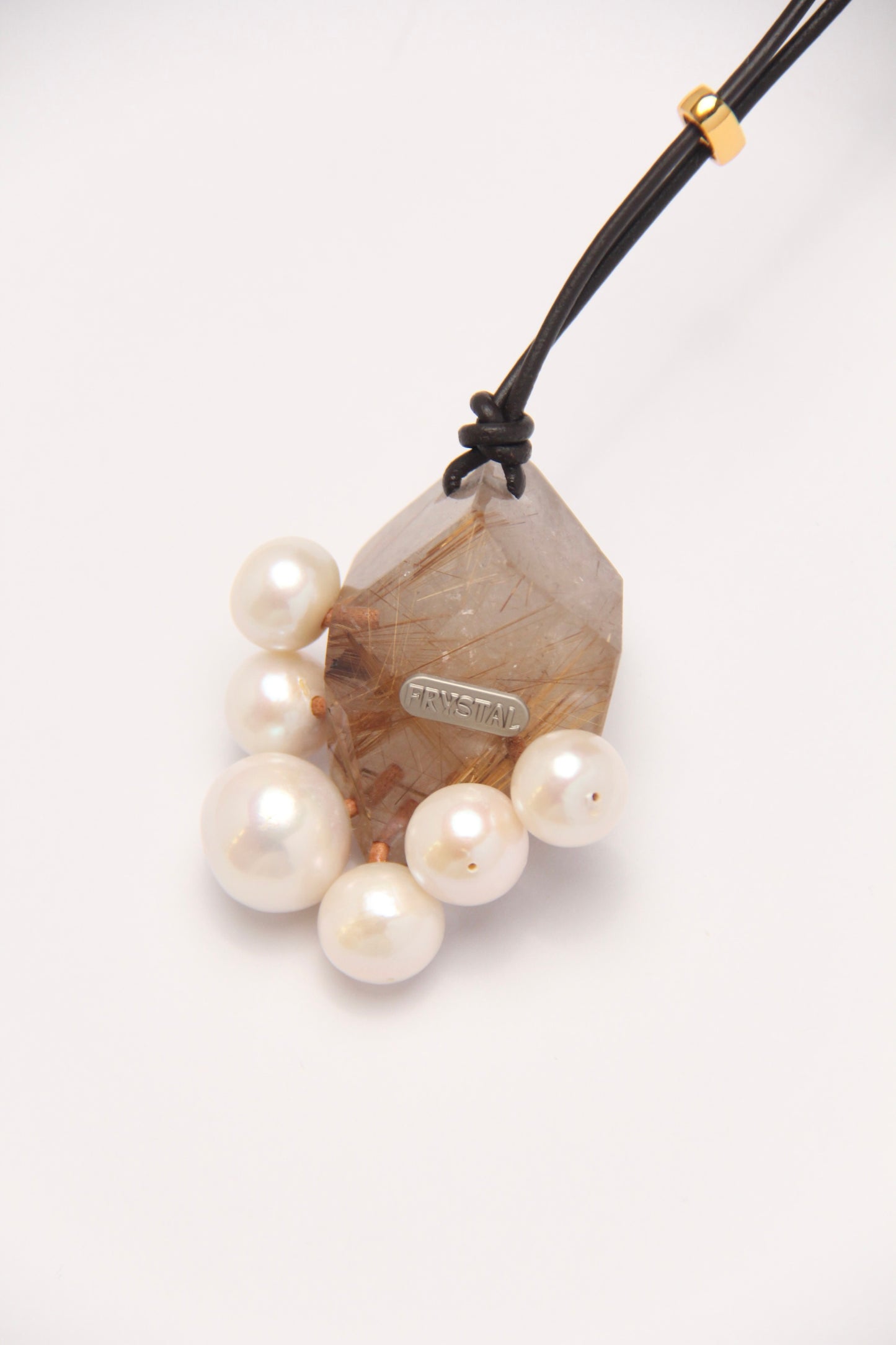 Pendant: rutilated quartz, pearls