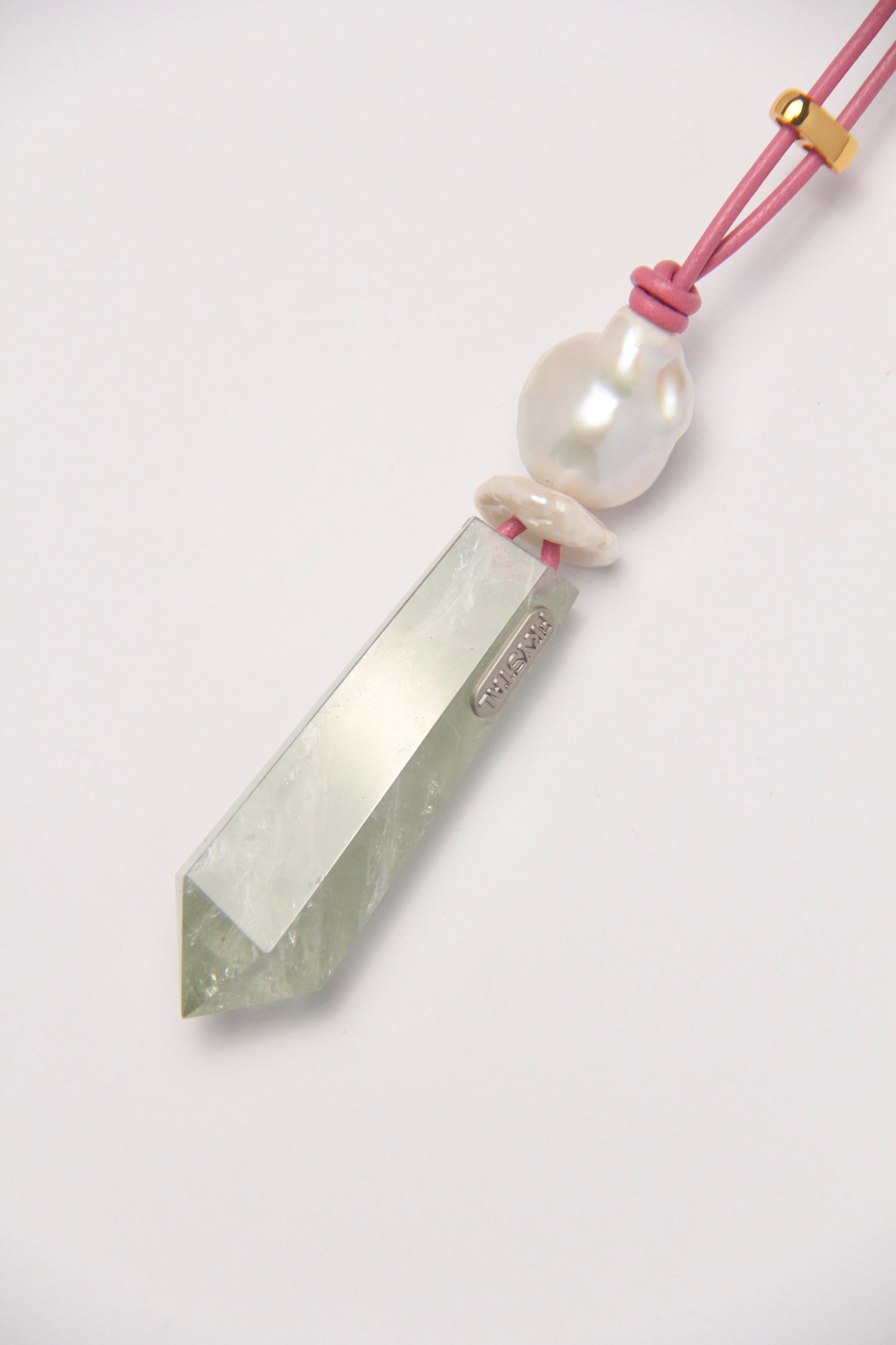Pendant: prasem quartz, pearls