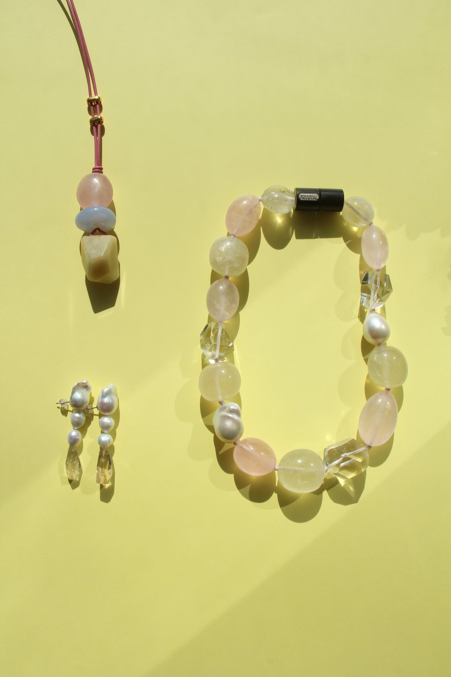 Pendant: rose quartz, blue lace agate, morganite
