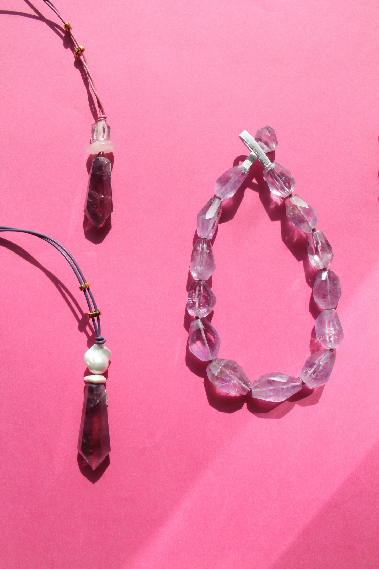 Pendant: quartz, morganite, amethyst