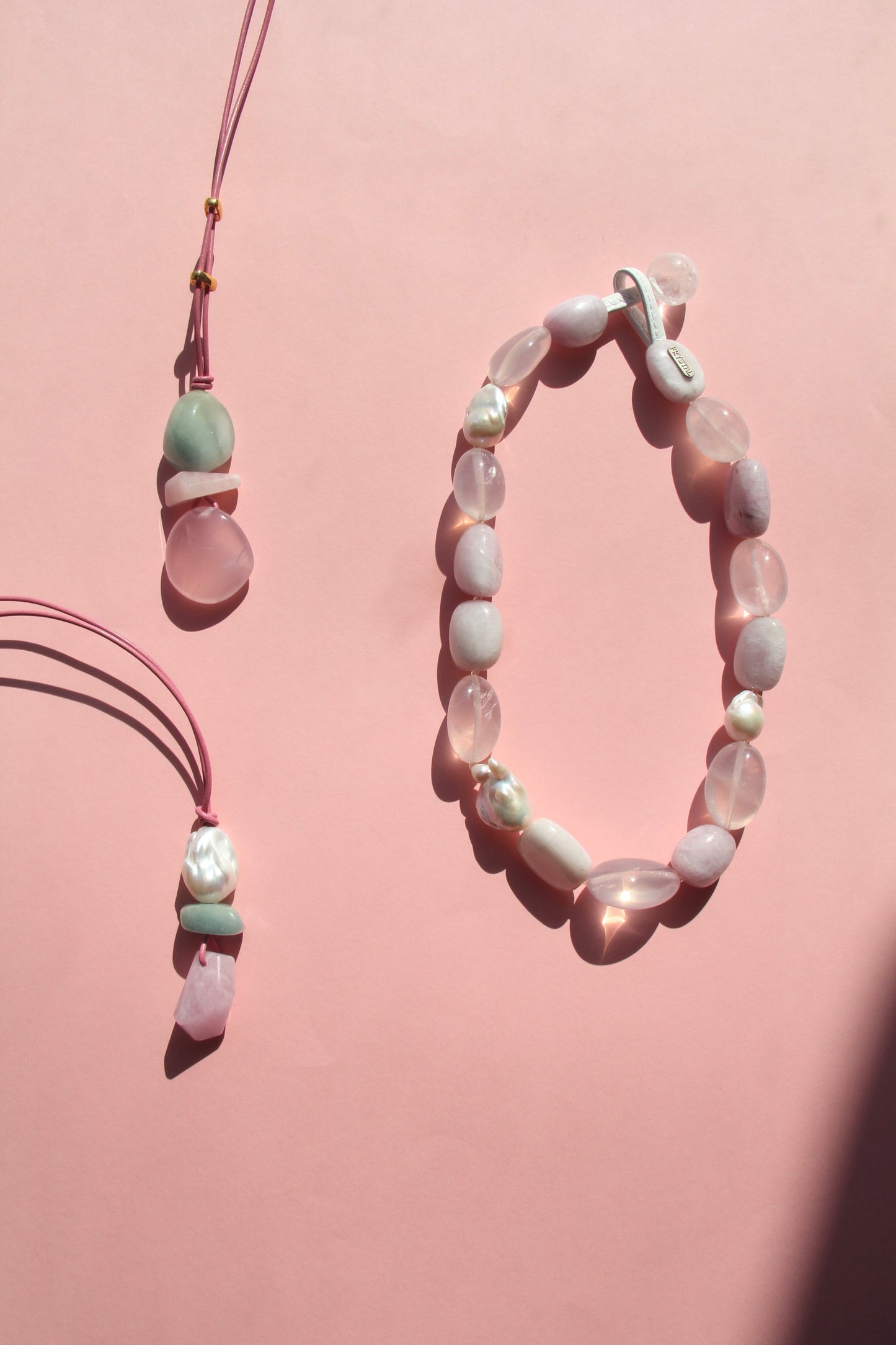 Pendant: morganite, rose quartz