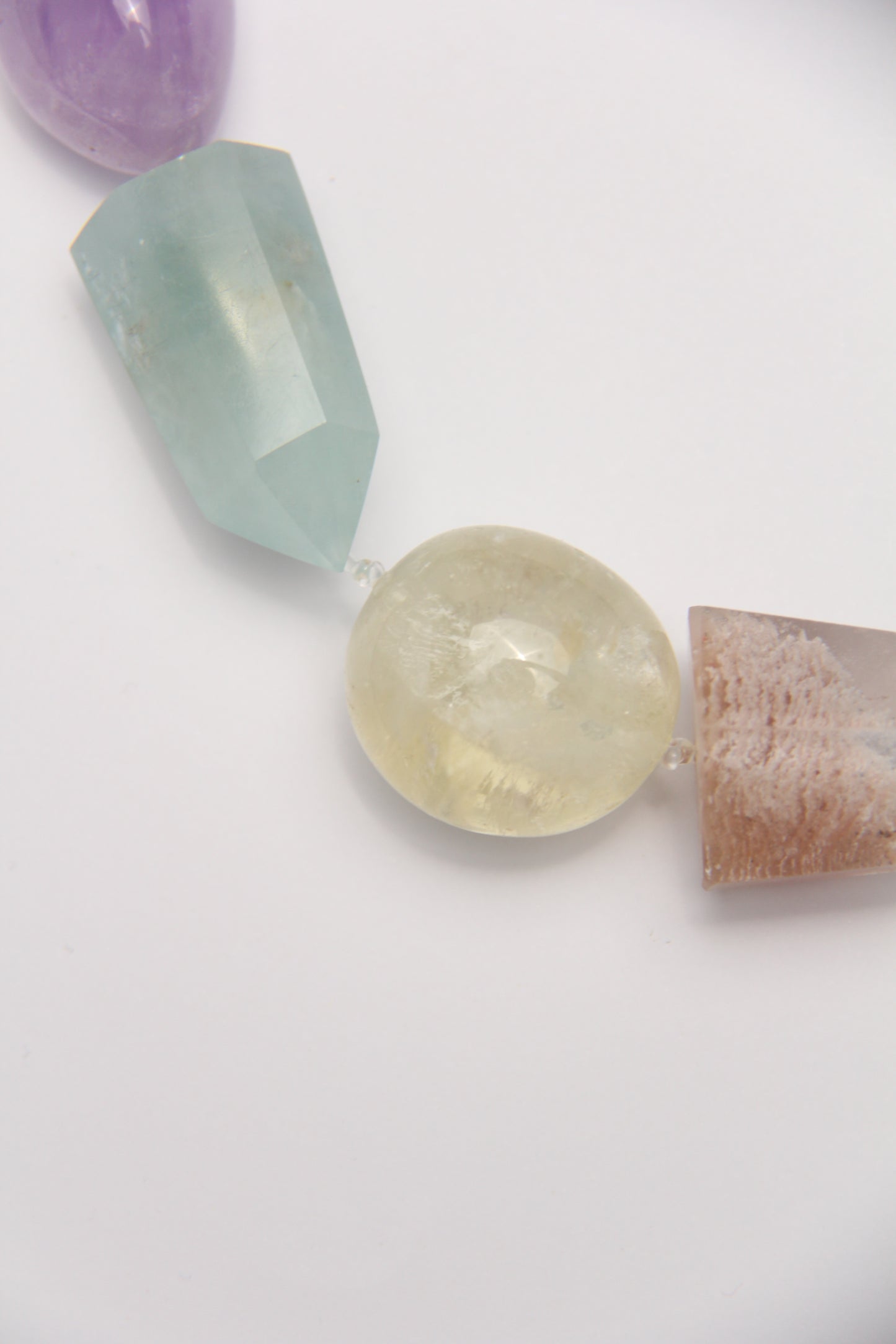 Necklace: aquamarine, ghost crystal, fluorite, amethyst, citrine