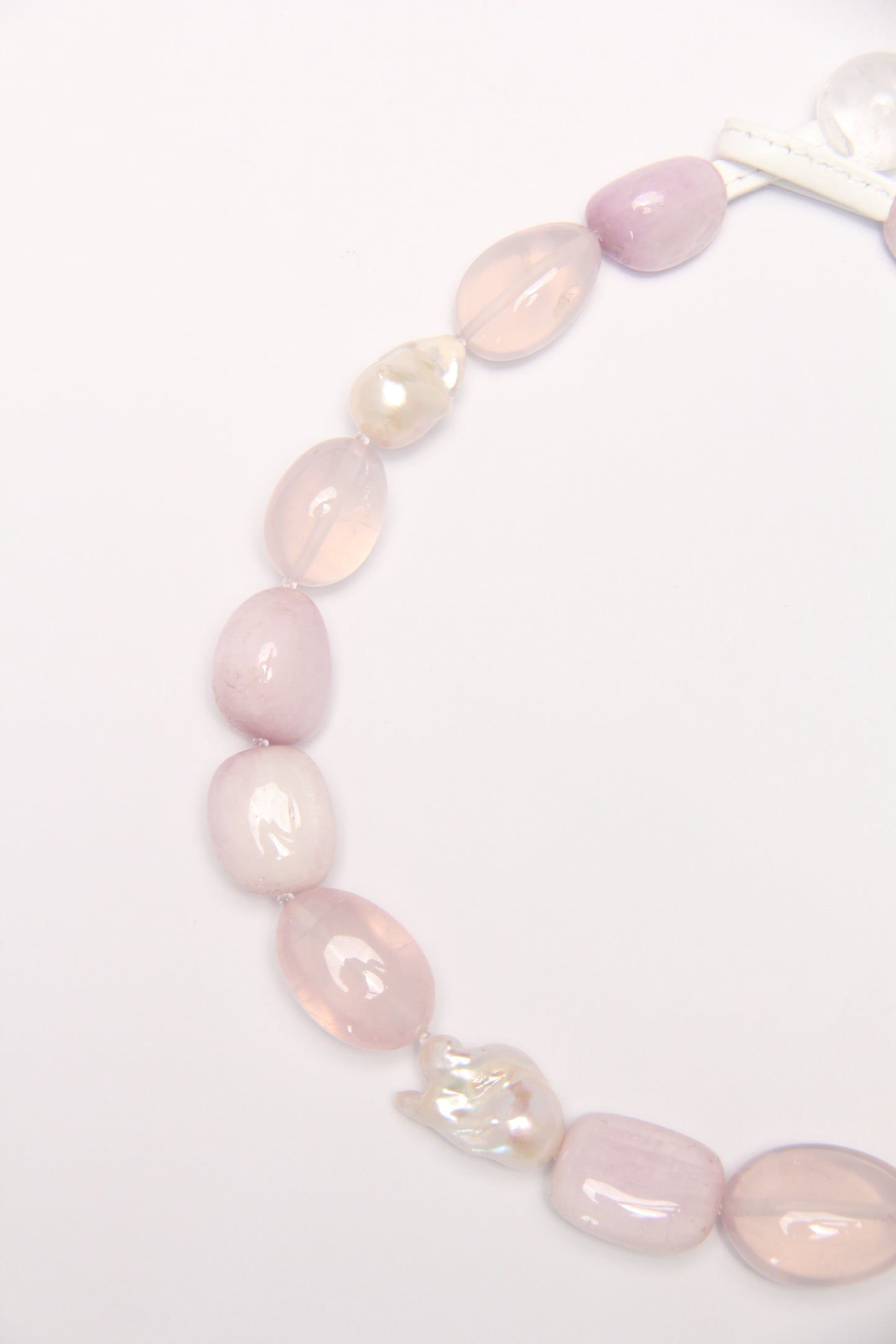 Necklace: kunzite, rose quartz, pearls