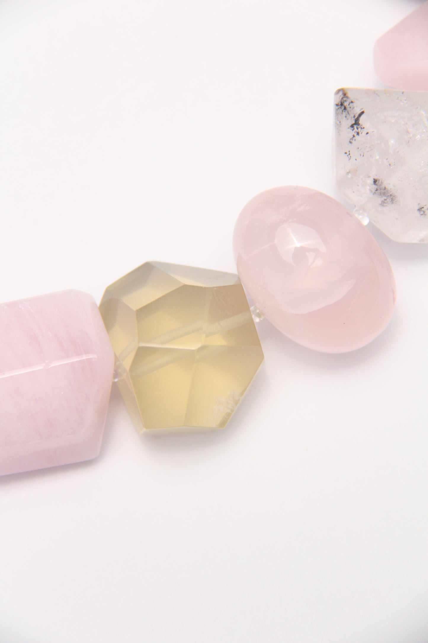 Necklace: rose quartz, citrine, herkimer diamond, morganite