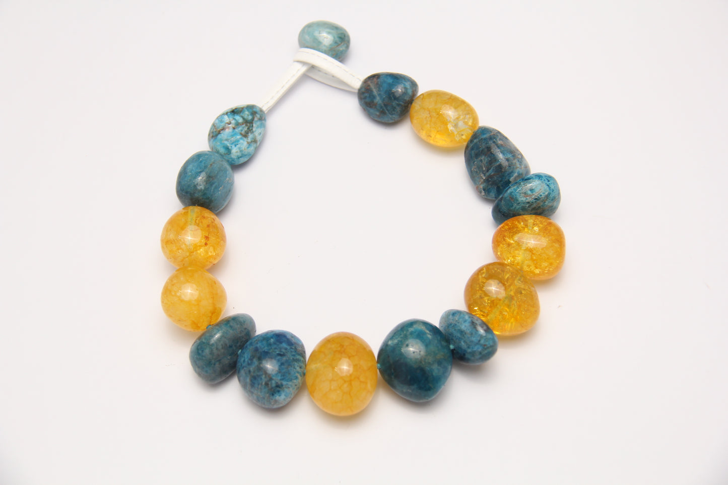 Necklace: blue apatite, colored hematoid quartz