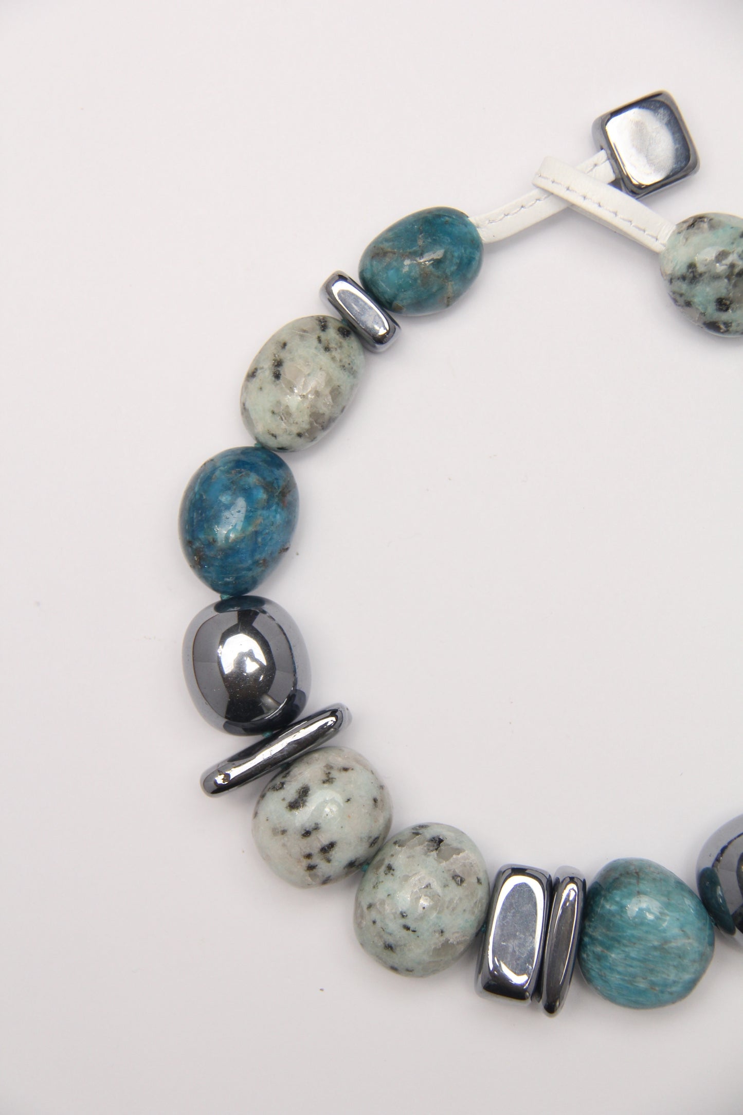Necklace: blue apatite, kiwi jasper stone, titanium magnet