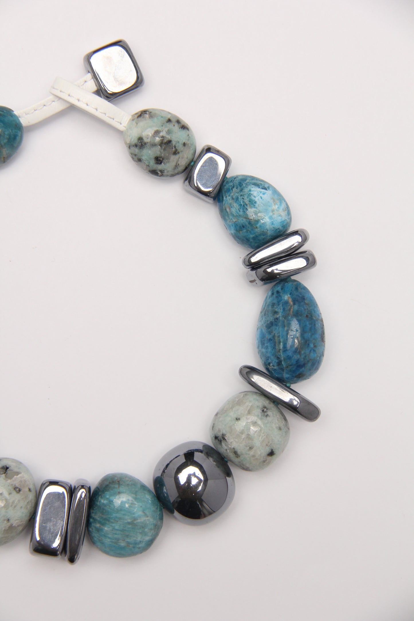 Necklace: blue apatite, kiwi jasper stone, titanium magnet