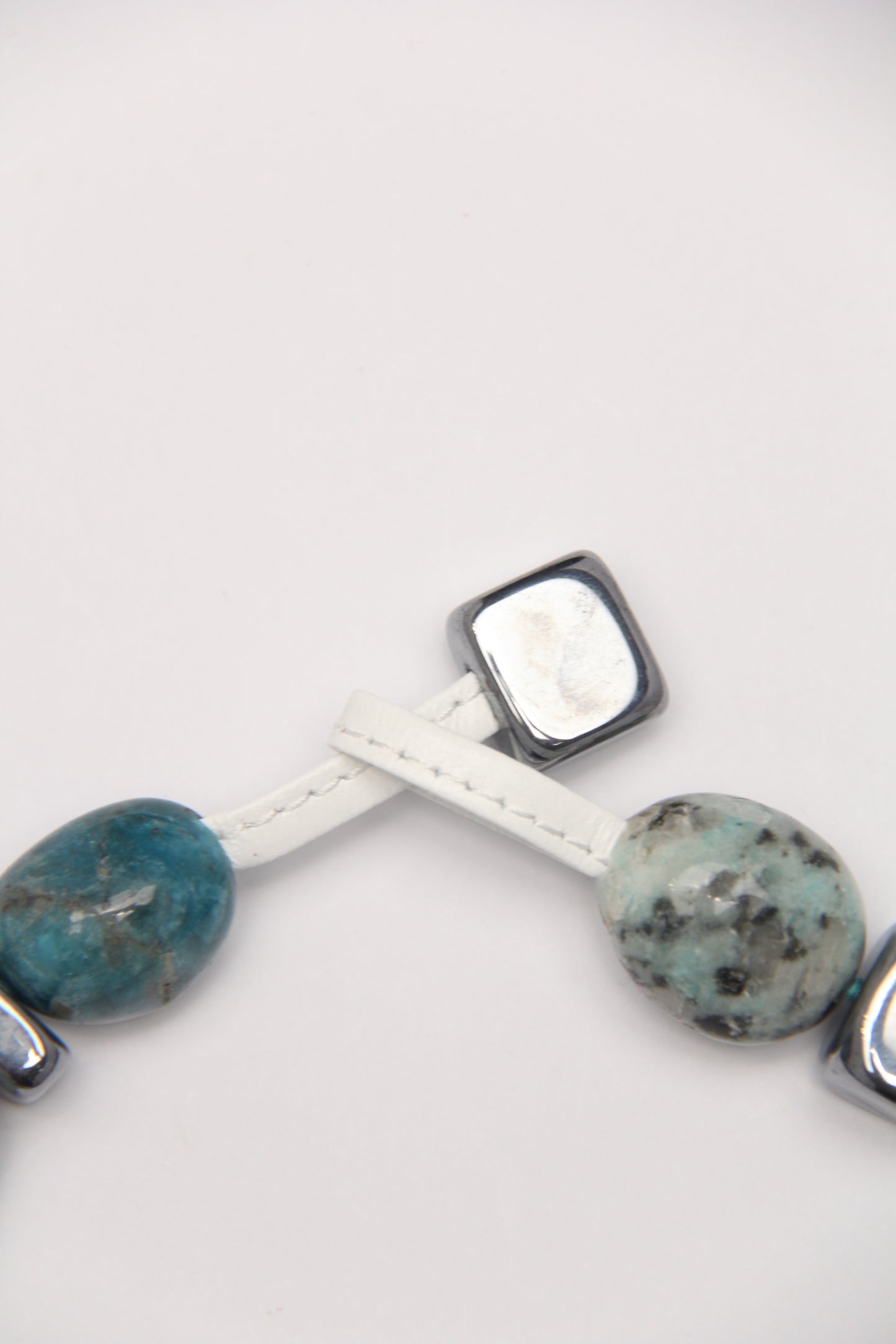 Necklace: blue apatite, kiwi jasper stone, titanium magnet