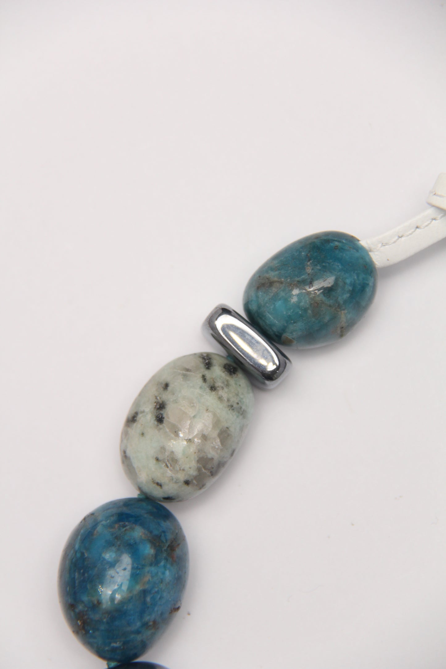 Necklace: blue apatite, kiwi jasper stone, titanium magnet