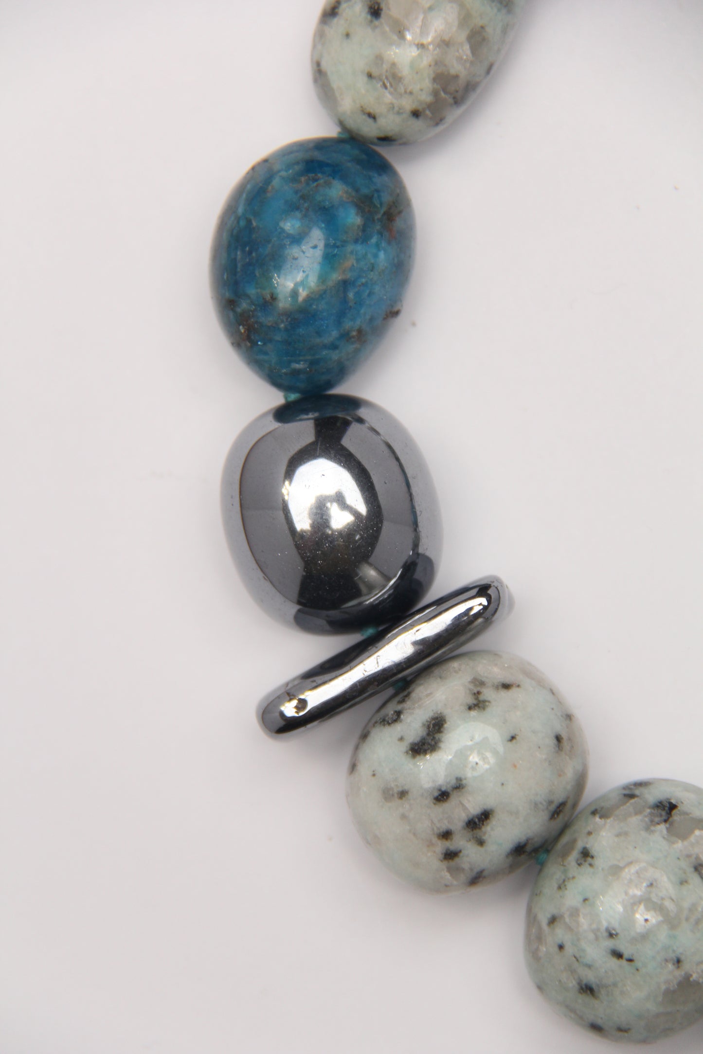 Necklace: blue apatite, kiwi jasper stone, titanium magnet