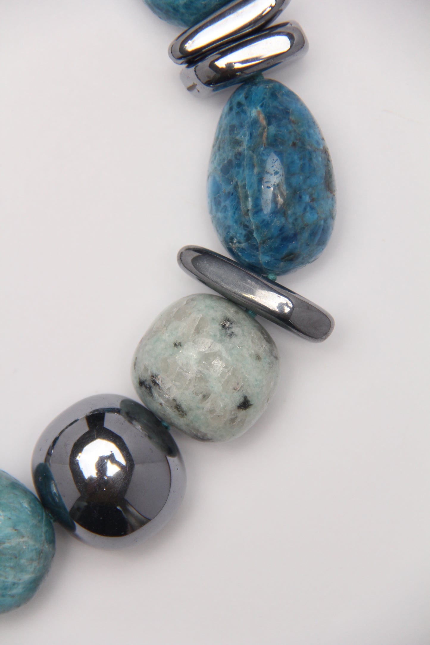 Necklace: blue apatite, kiwi jasper stone, titanium magnet