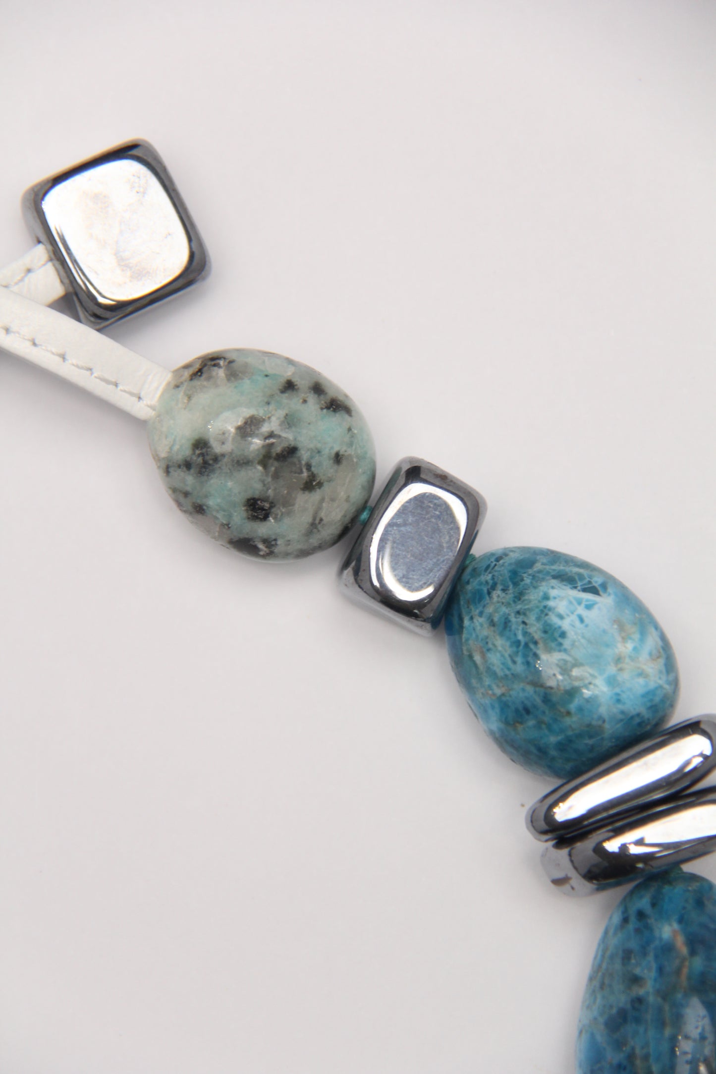 Necklace: blue apatite, kiwi jasper stone, titanium magnet