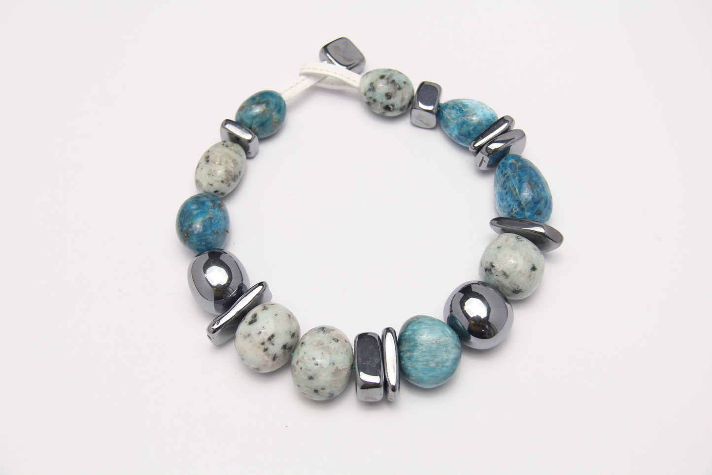Necklace: blue apatite, kiwi jasper stone, titanium magnet