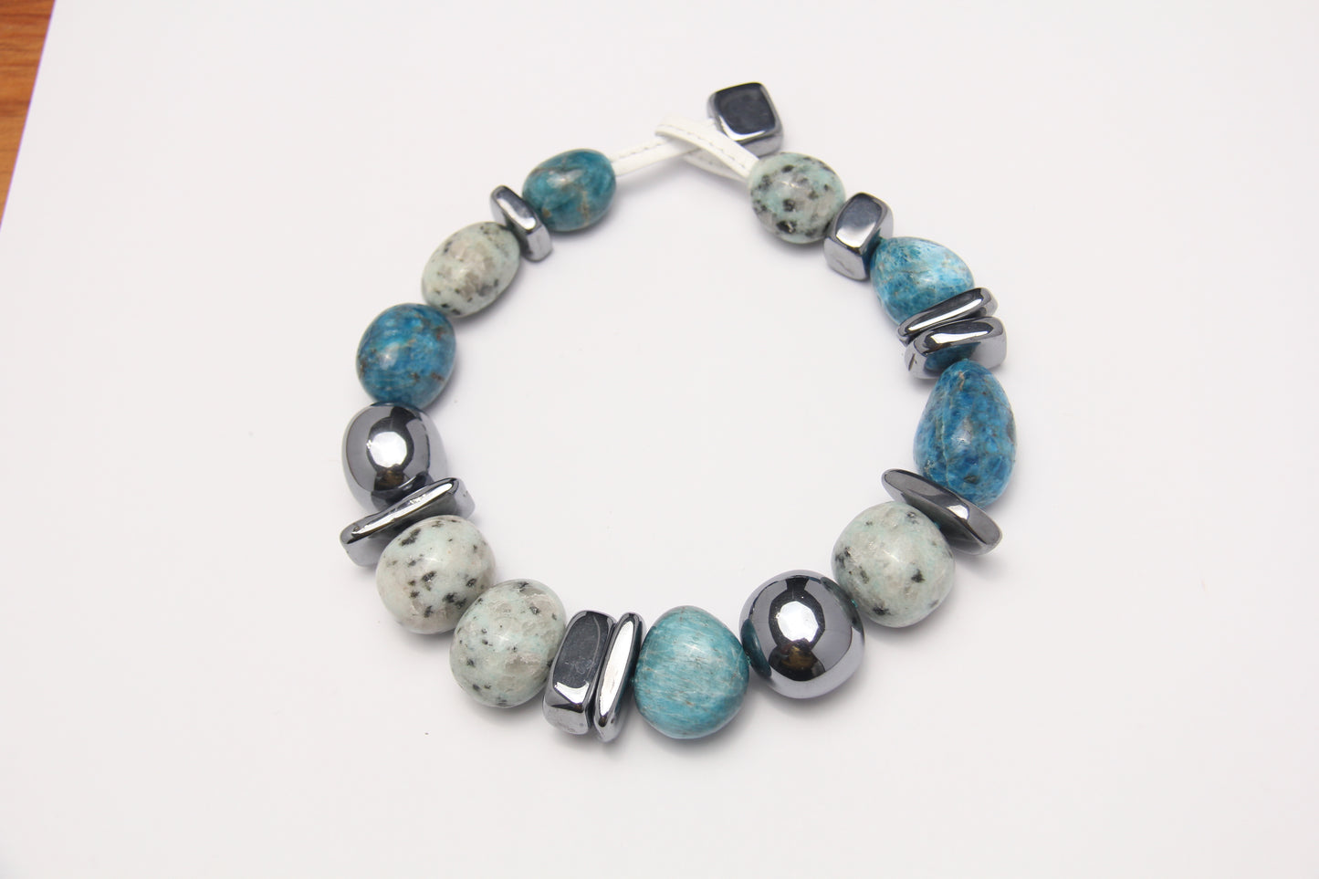 Necklace: blue apatite, kiwi jasper stone, titanium magnet