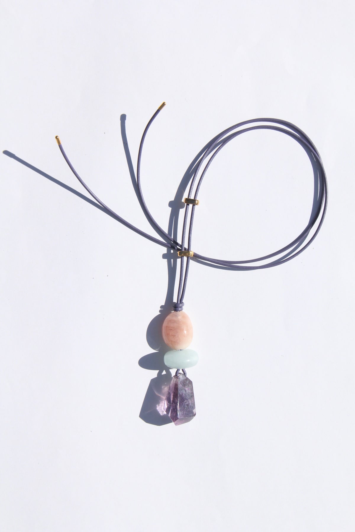 Necklace: morganite, aquamarine, smoky quartz