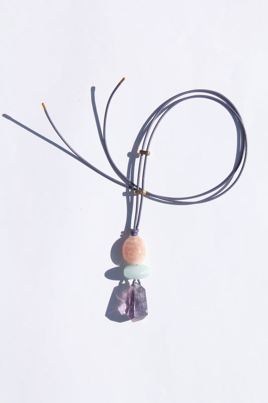Necklace: morganite, aquamarine, smoky quartz