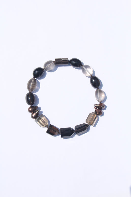 Necklace: smoky quartz, pearls
