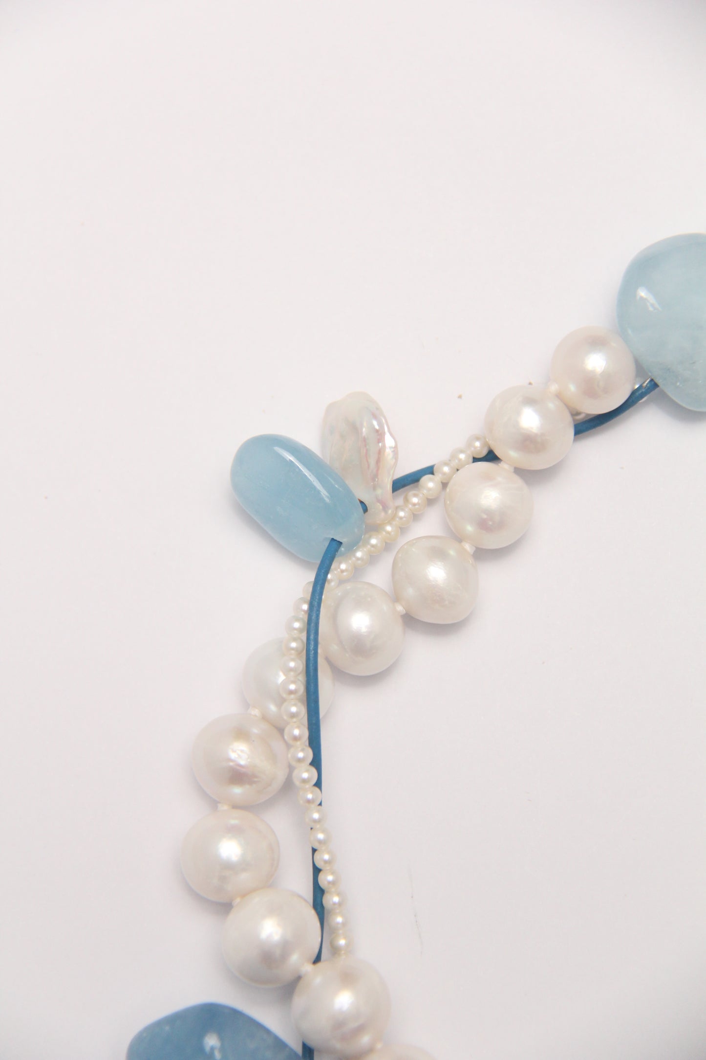 Necklace: aquamarine, morganite, pearls