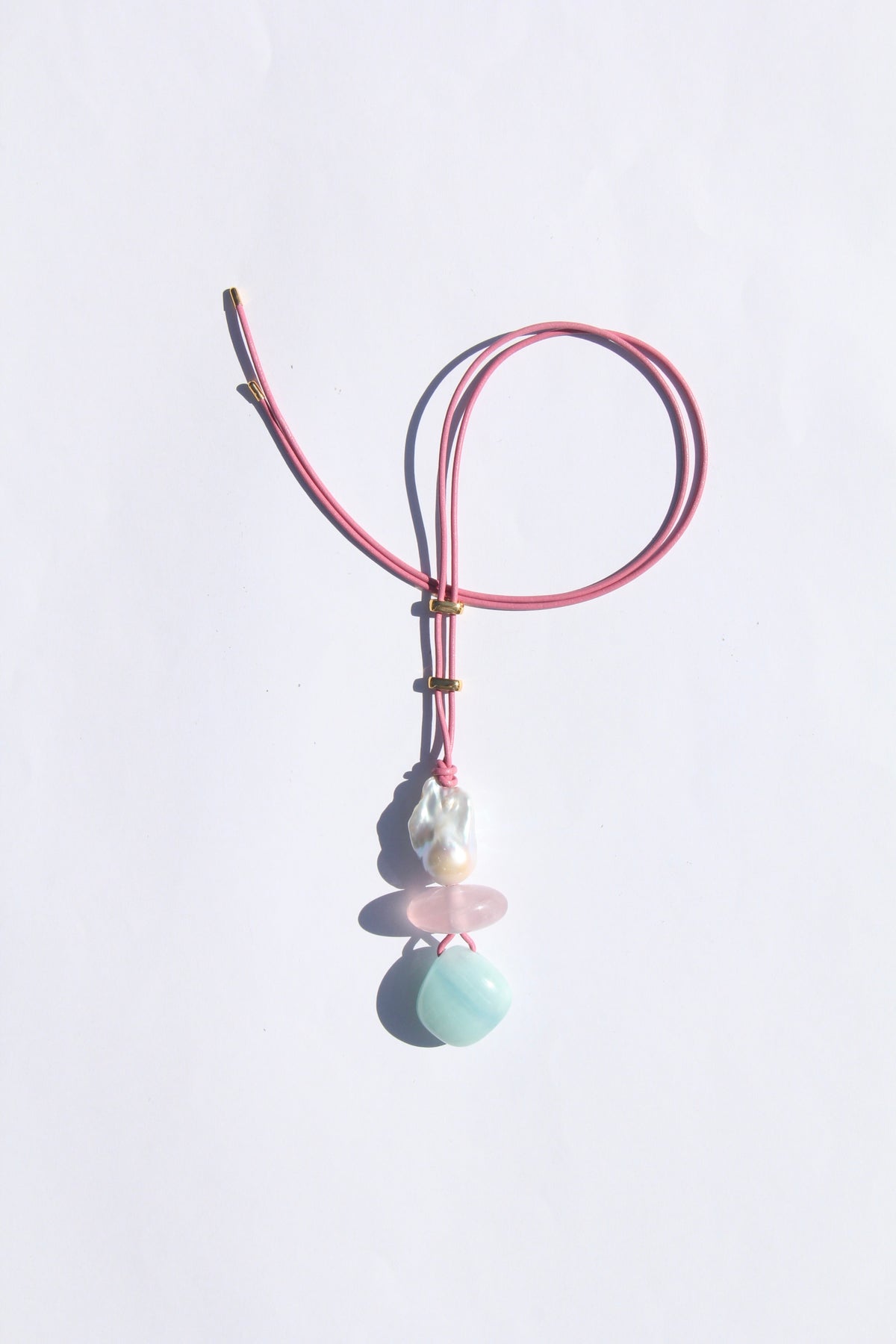 Necklace: pearl, rose quartz, aquamarine