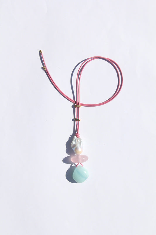 Necklace: pearl, rose quartz, aquamarine