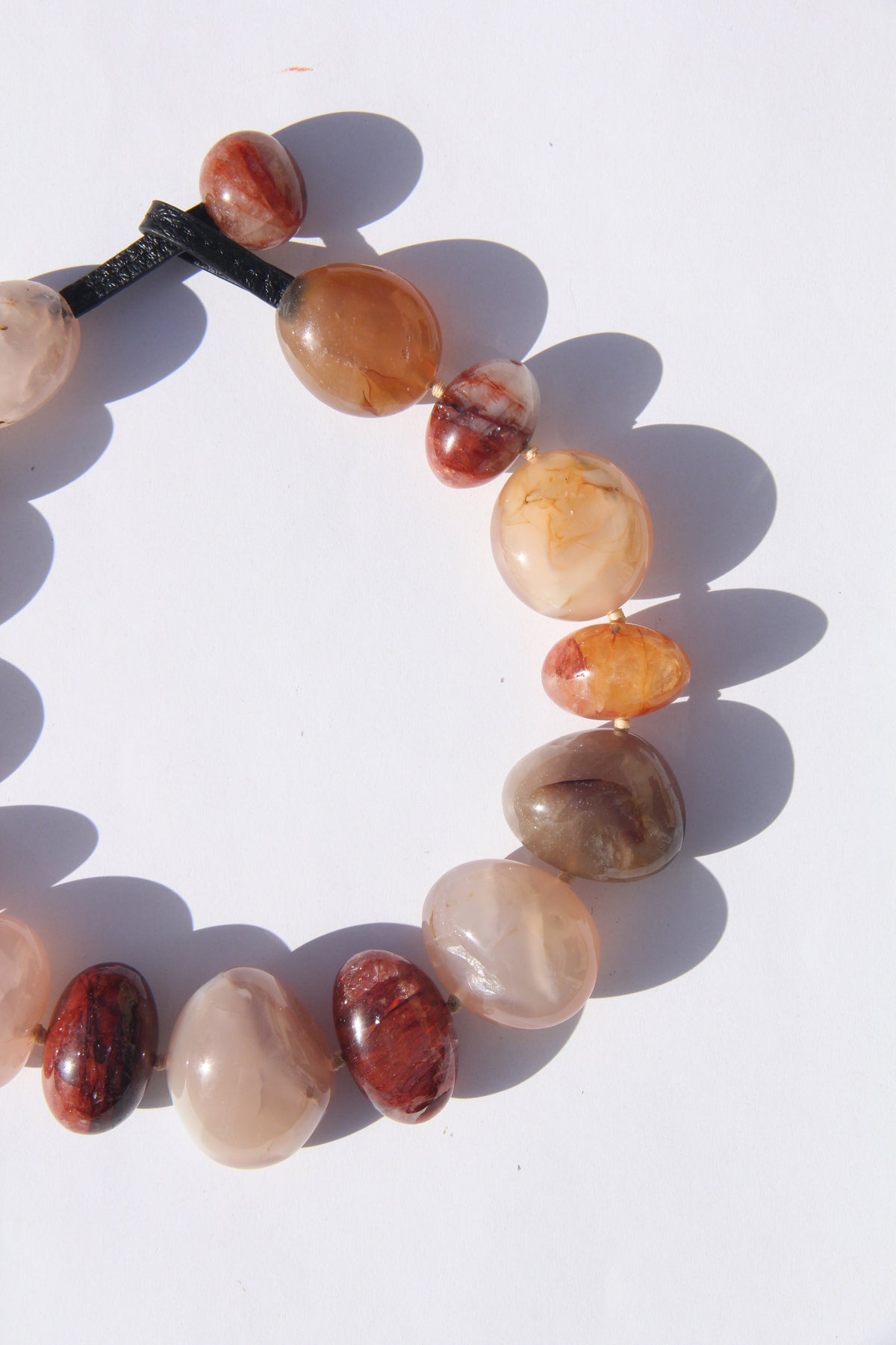 Necklace: rose agate, quartz