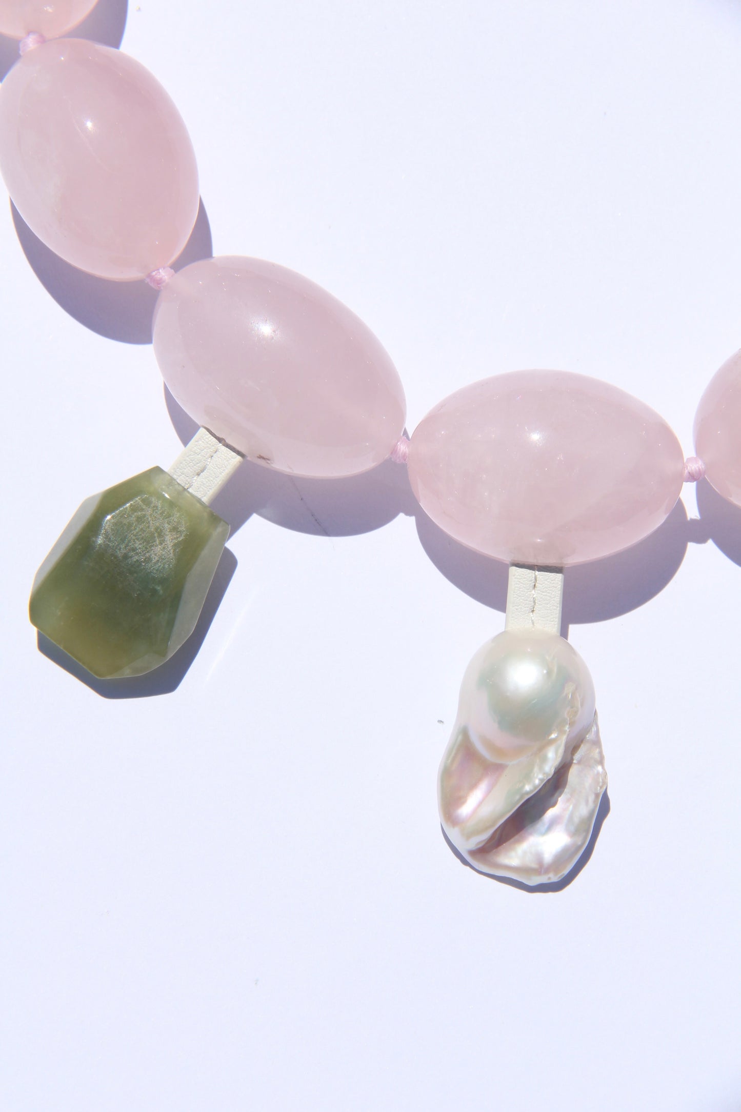 Charms: rose quartz, morganite, pearl, amethyst