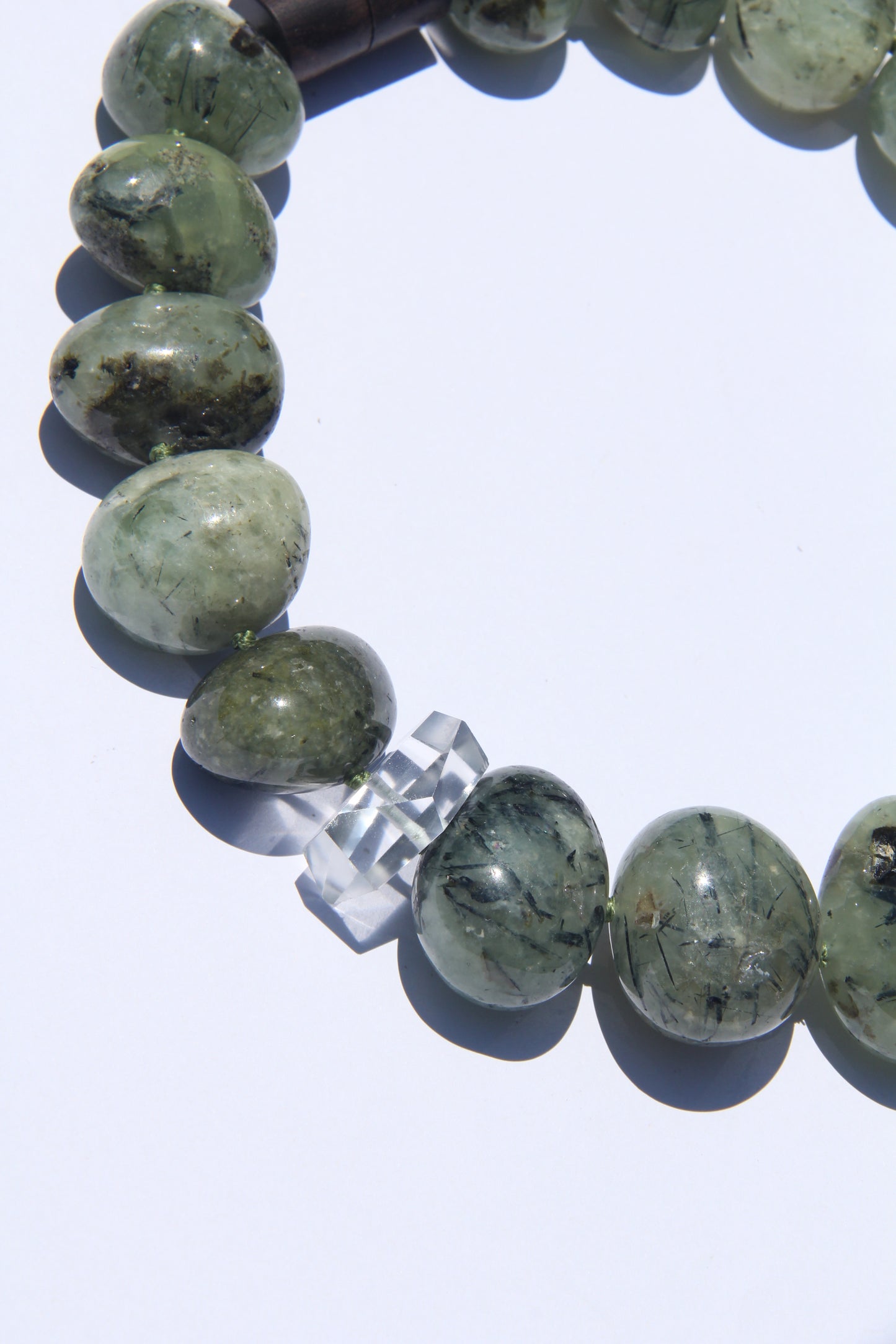 Necklace: prehnite, quartz