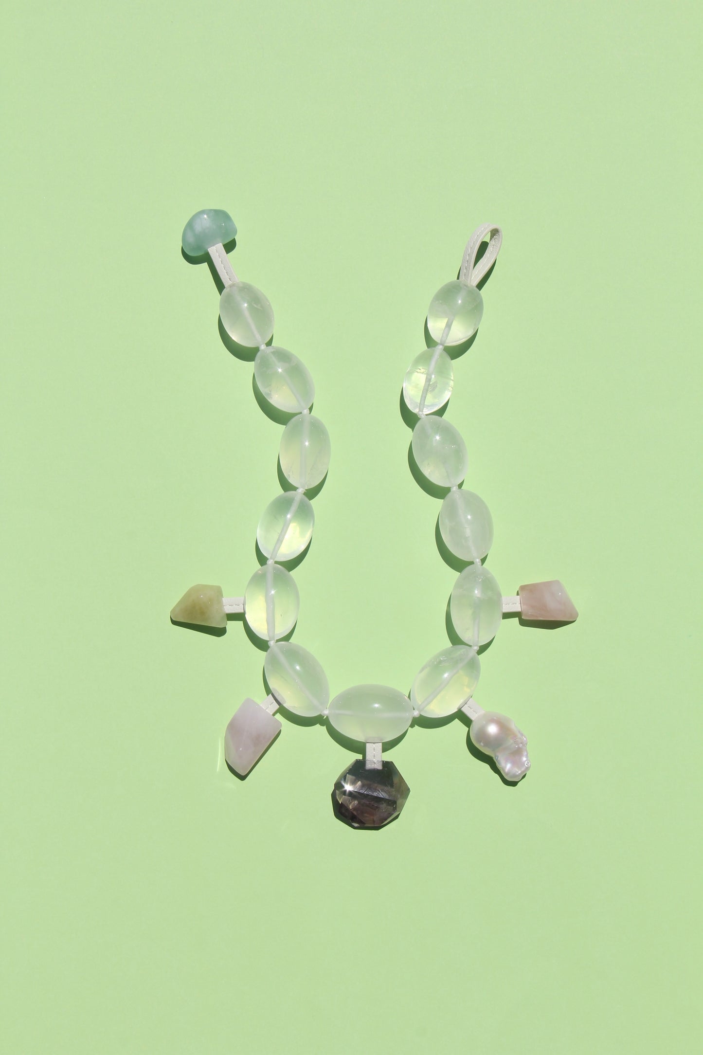 Charms: quartz, morganite, amethyst, pearl