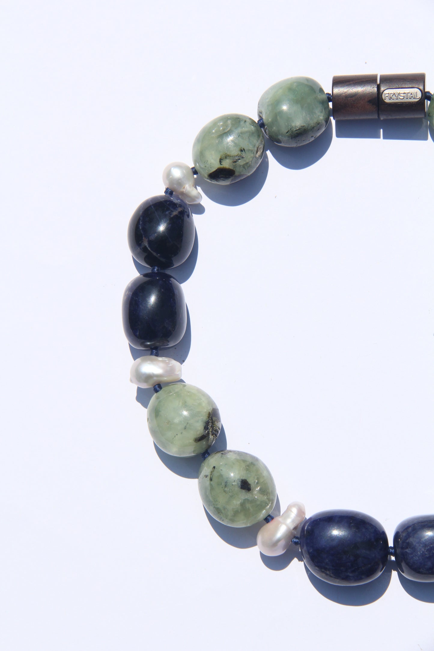 Necklace: prehnite, blue vein stone