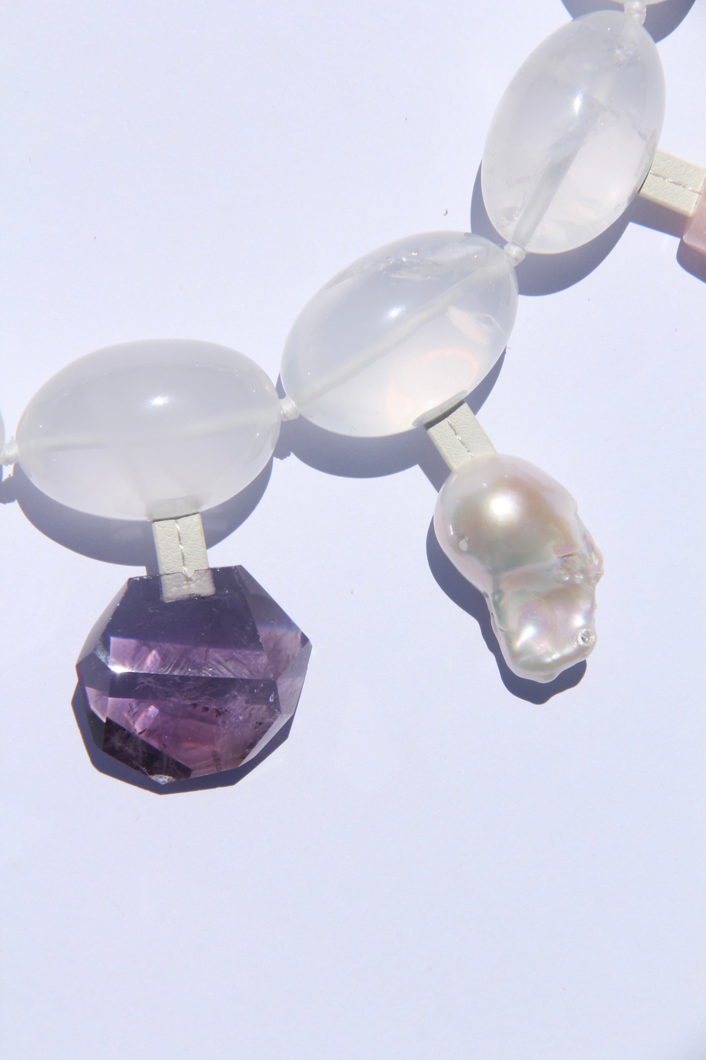Charms: quartz, morganite, amethyst, pearl