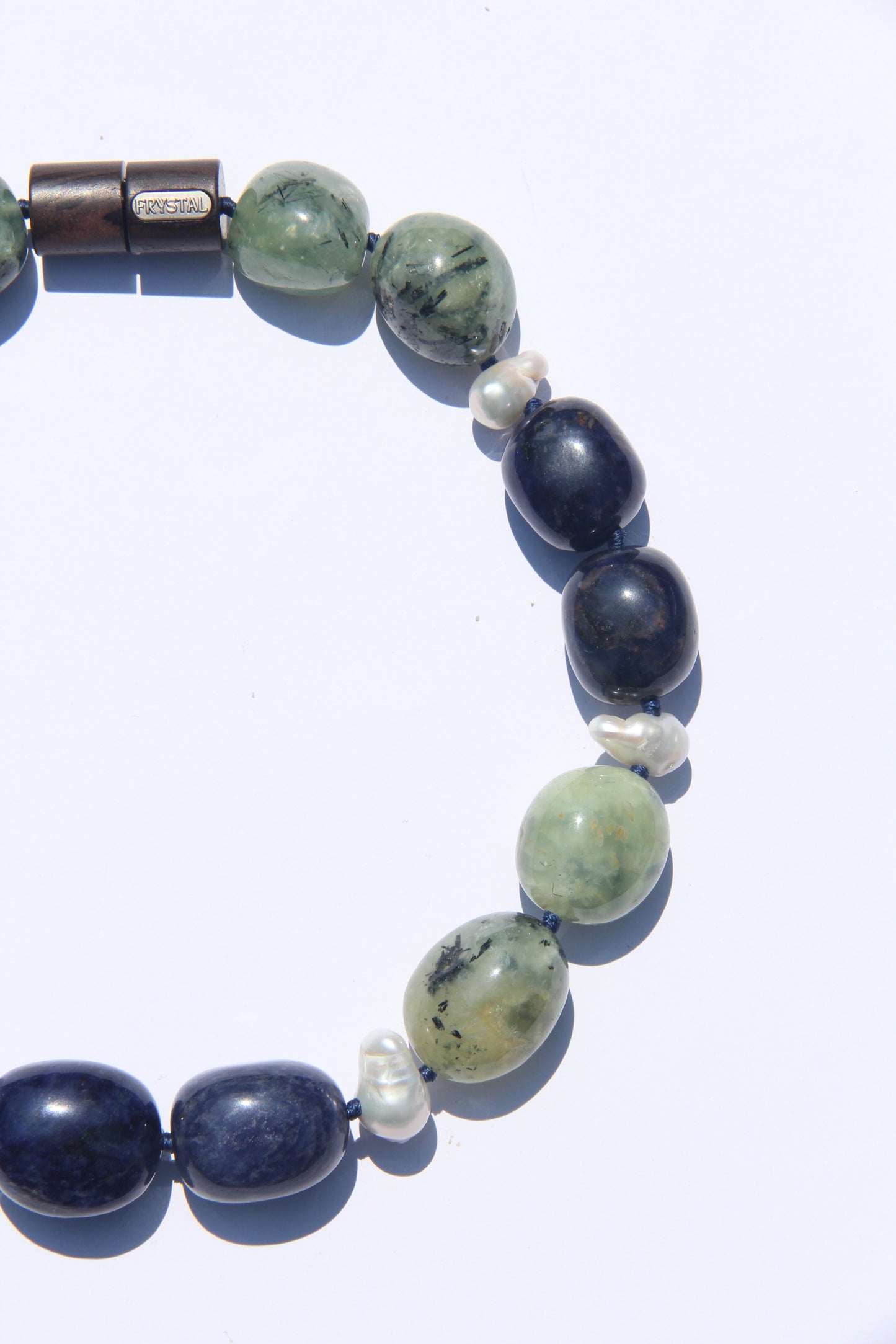Necklace: prehnite, blue vein stone