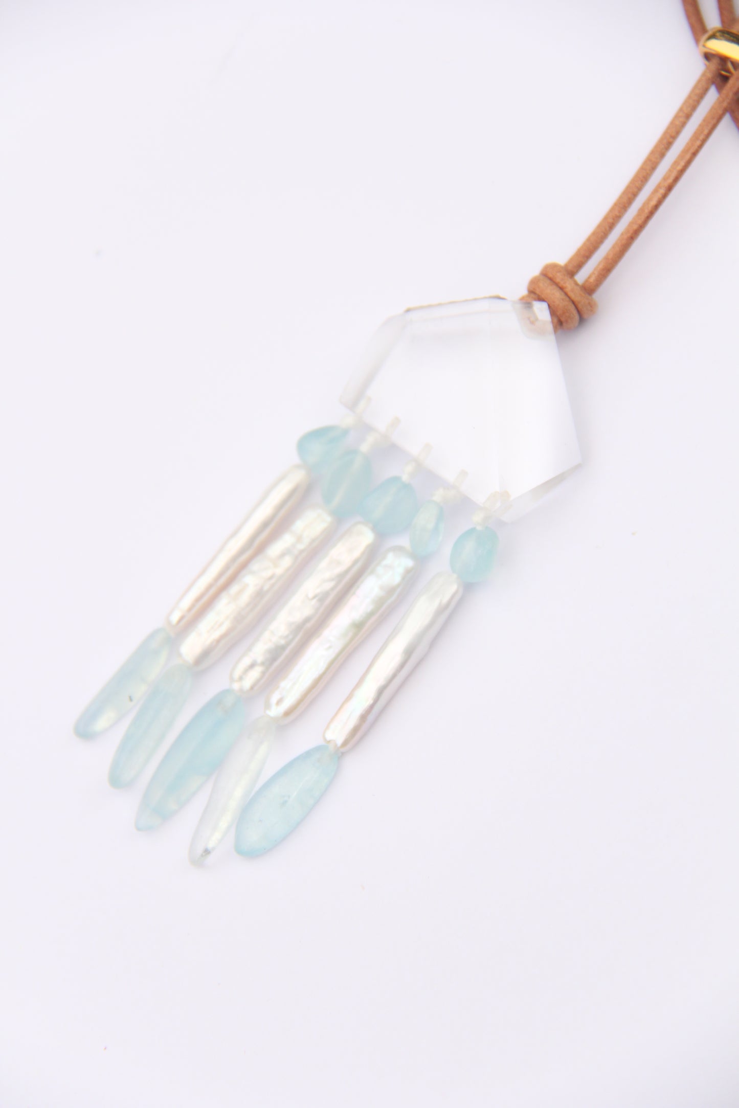 Pendant: quartz, aquamarine, pearls