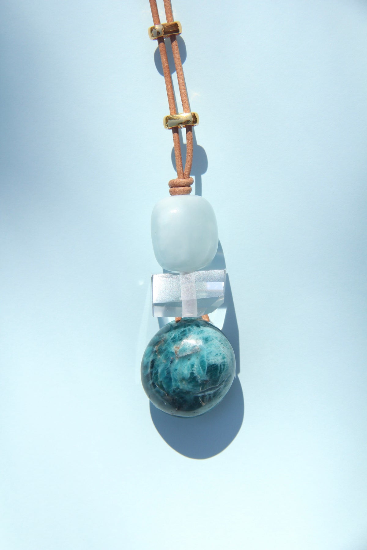 Necklace: aquamarine, quartz, blue apatite