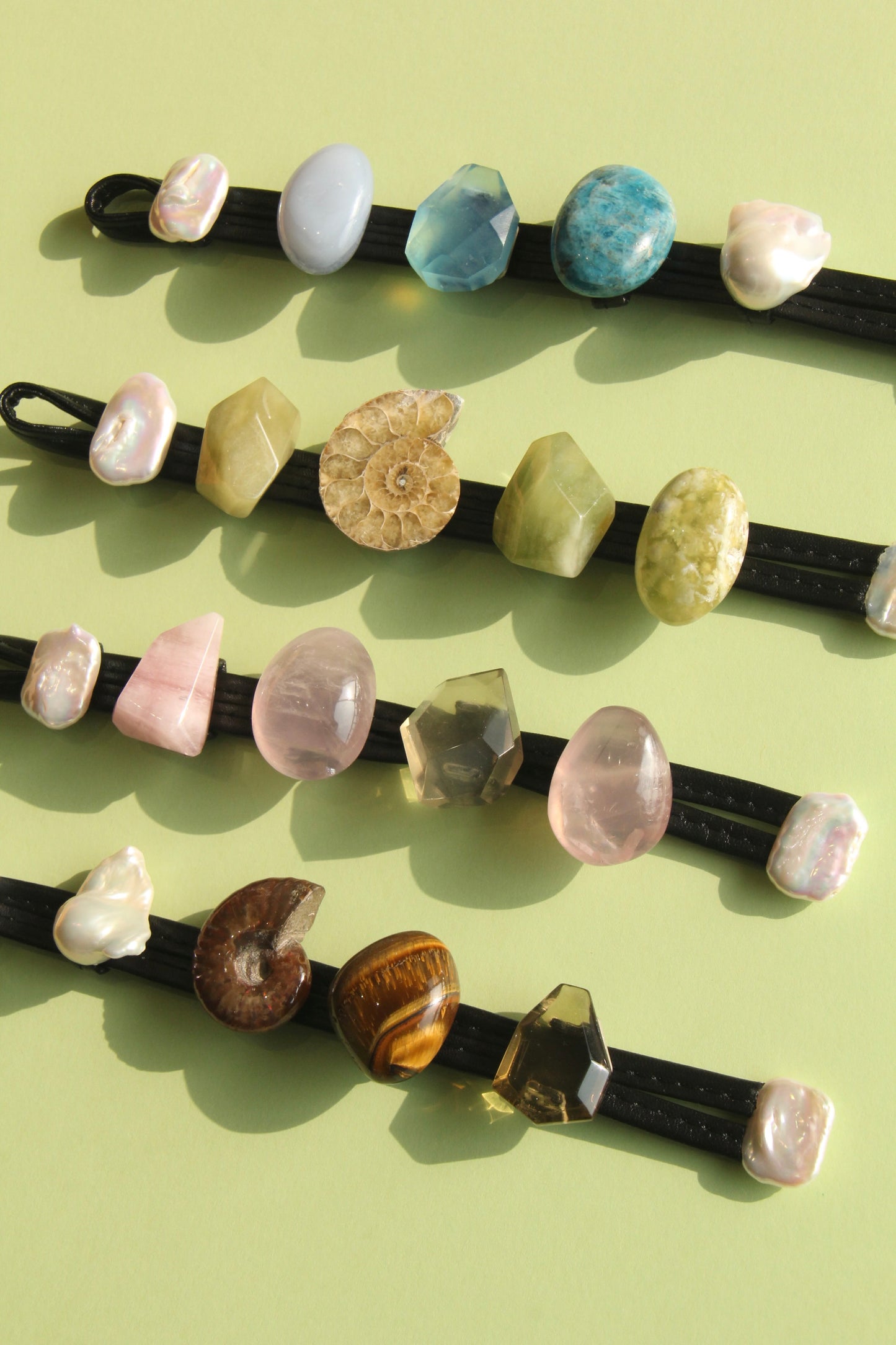 Bracelet: morganite, rose quartz, citrine, pearls