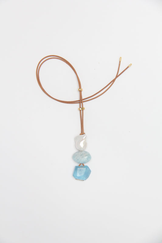 Pendant: pearl, morganite, aquamarine