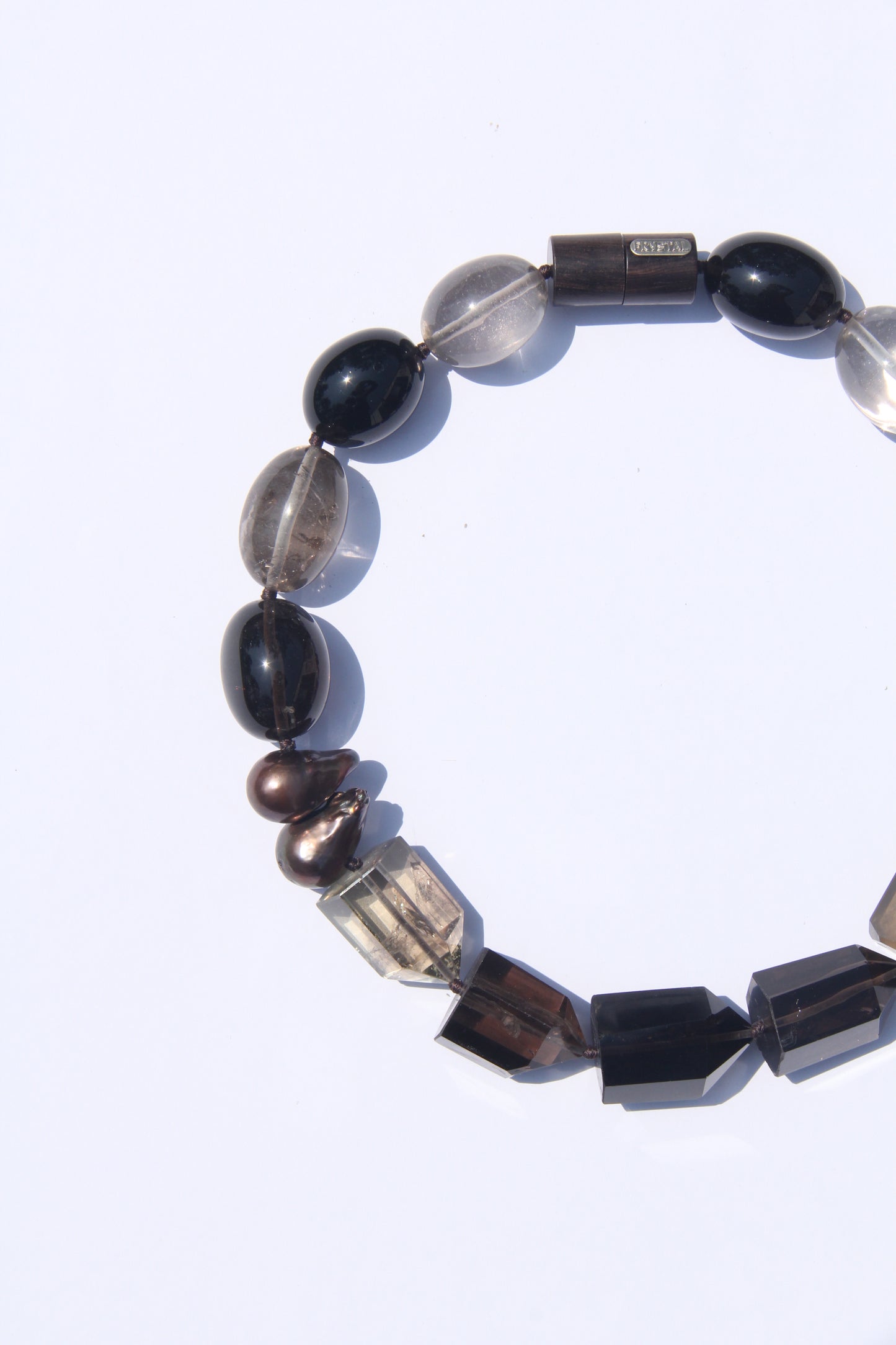 Necklace: smoky quartz, pearls