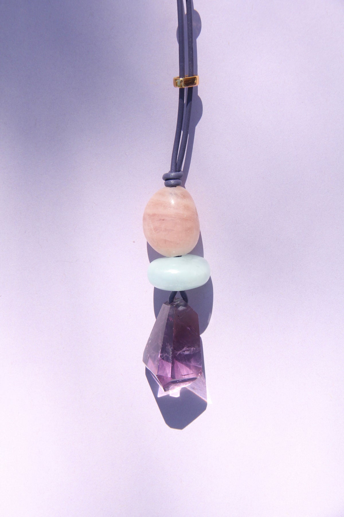 Necklace: morganite, aquamarine, smoky quartz