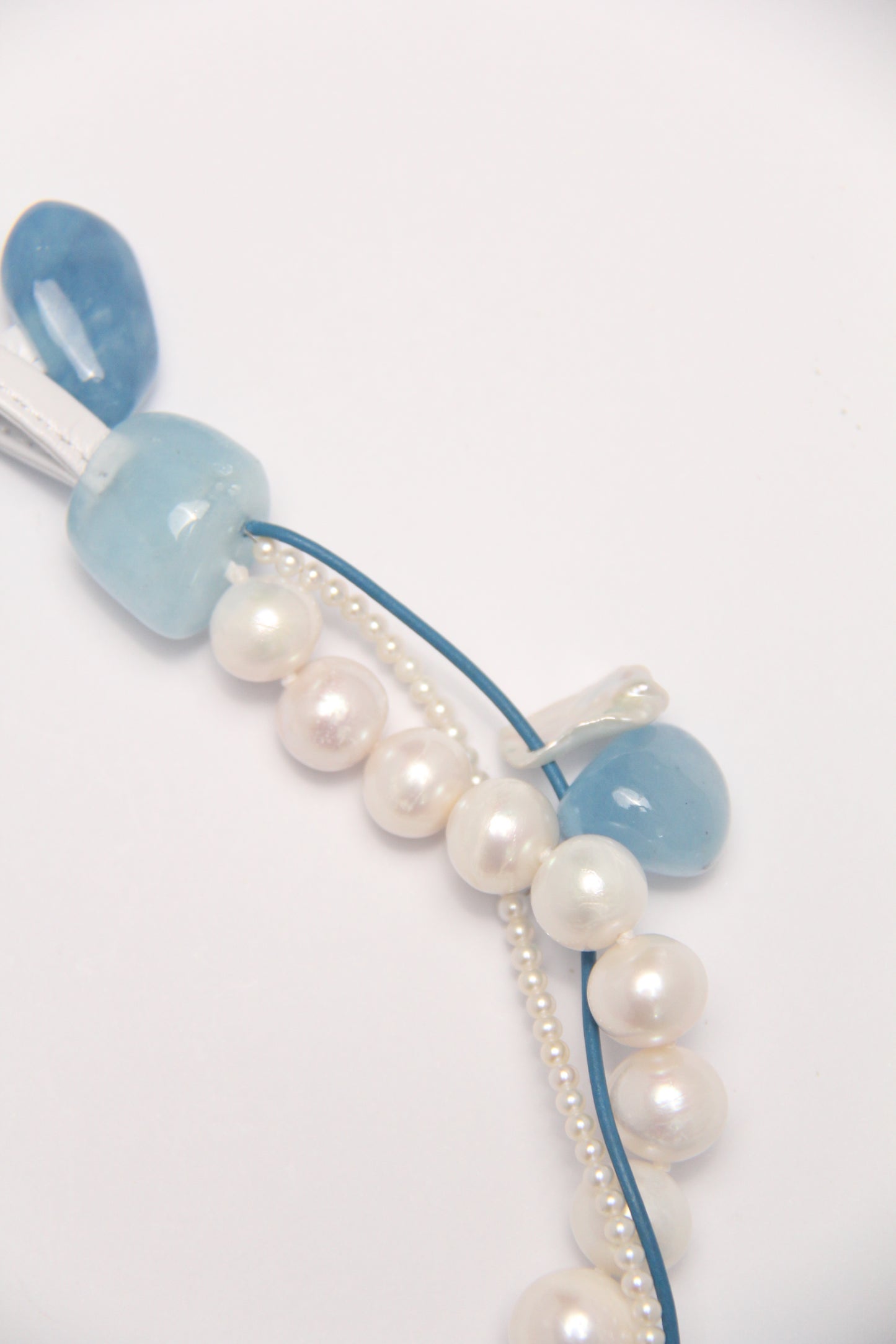 Necklace: aquamarine, morganite, pearls