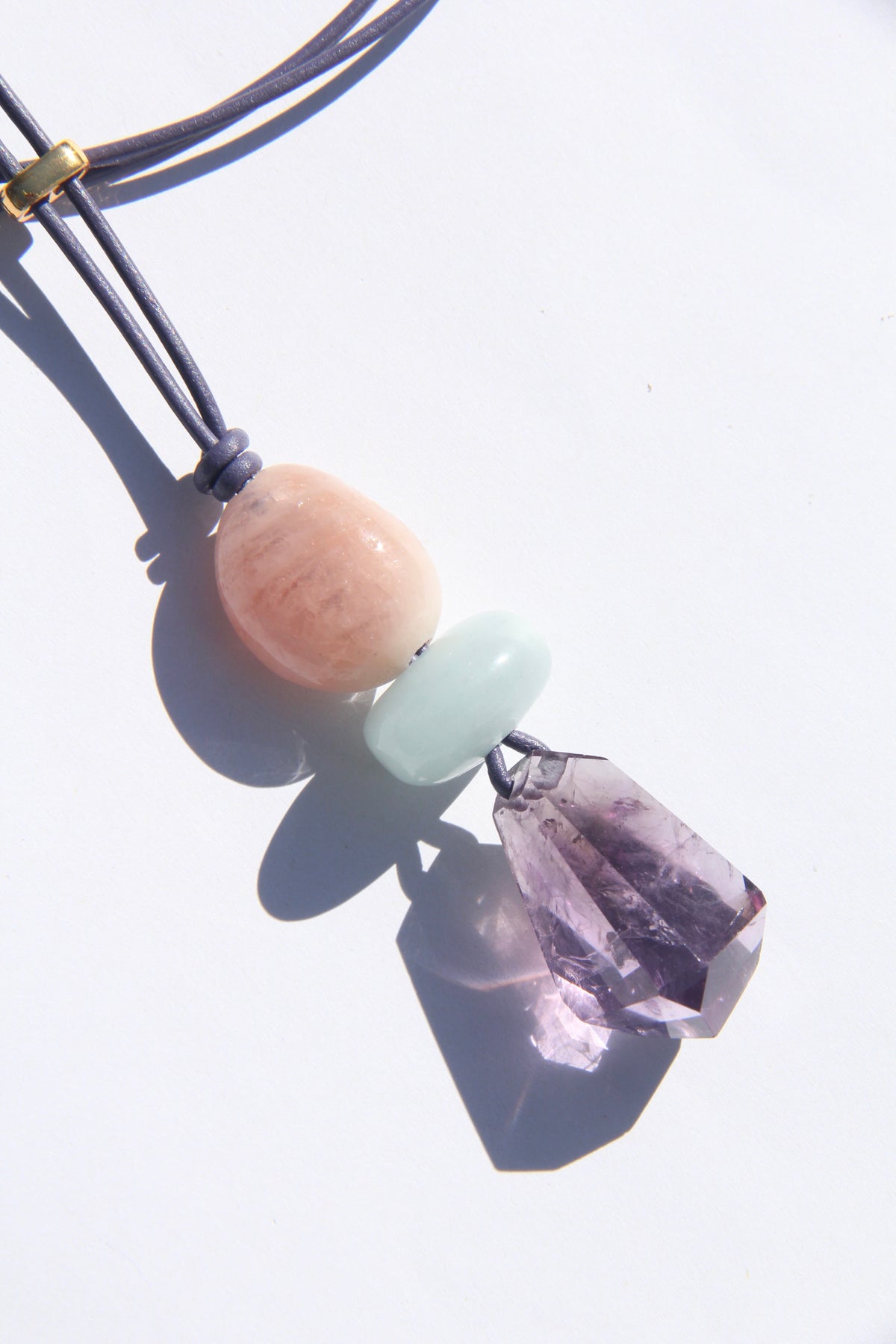 Necklace: morganite, aquamarine, smoky quartz