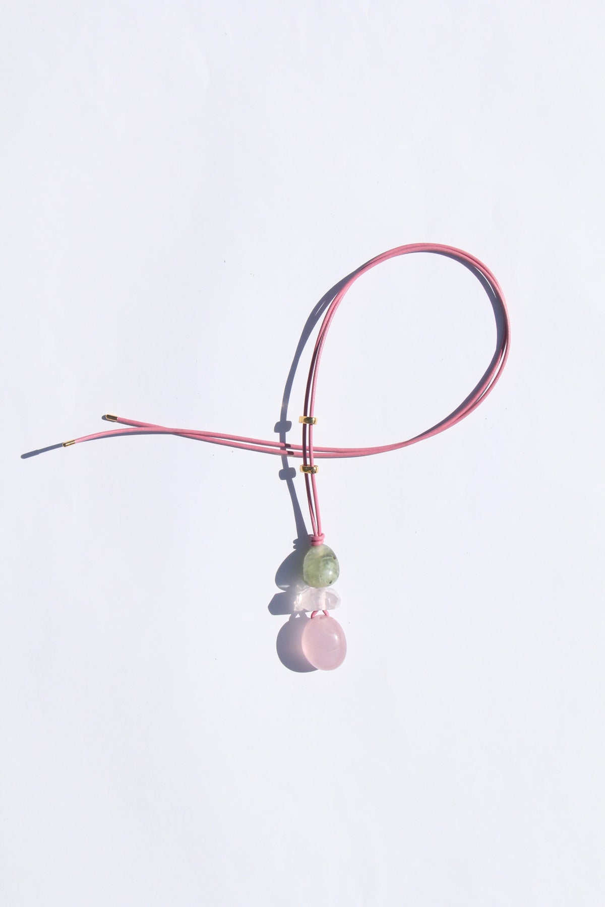 Necklace: prehnite, rose quartz