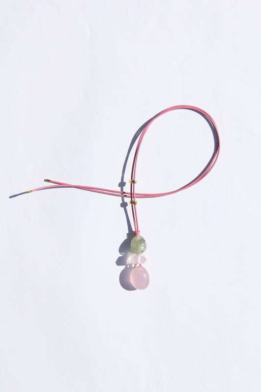 Necklace: prehnite, rose quartz