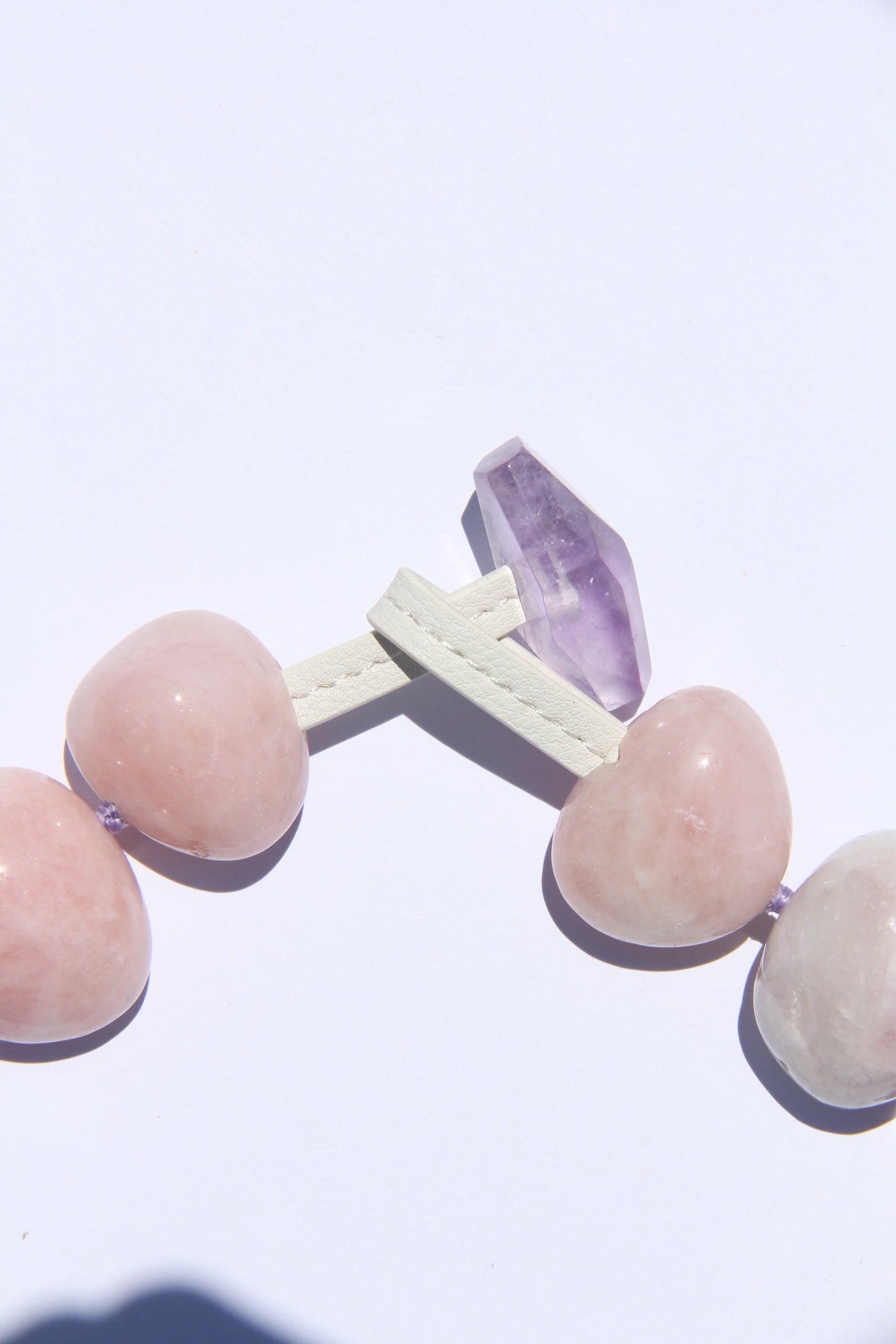 Necklace: morganite, amethyst, pearls