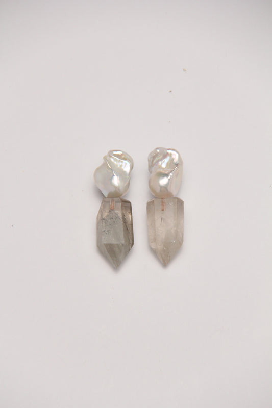 Earrings: pearls, phantom quartz
