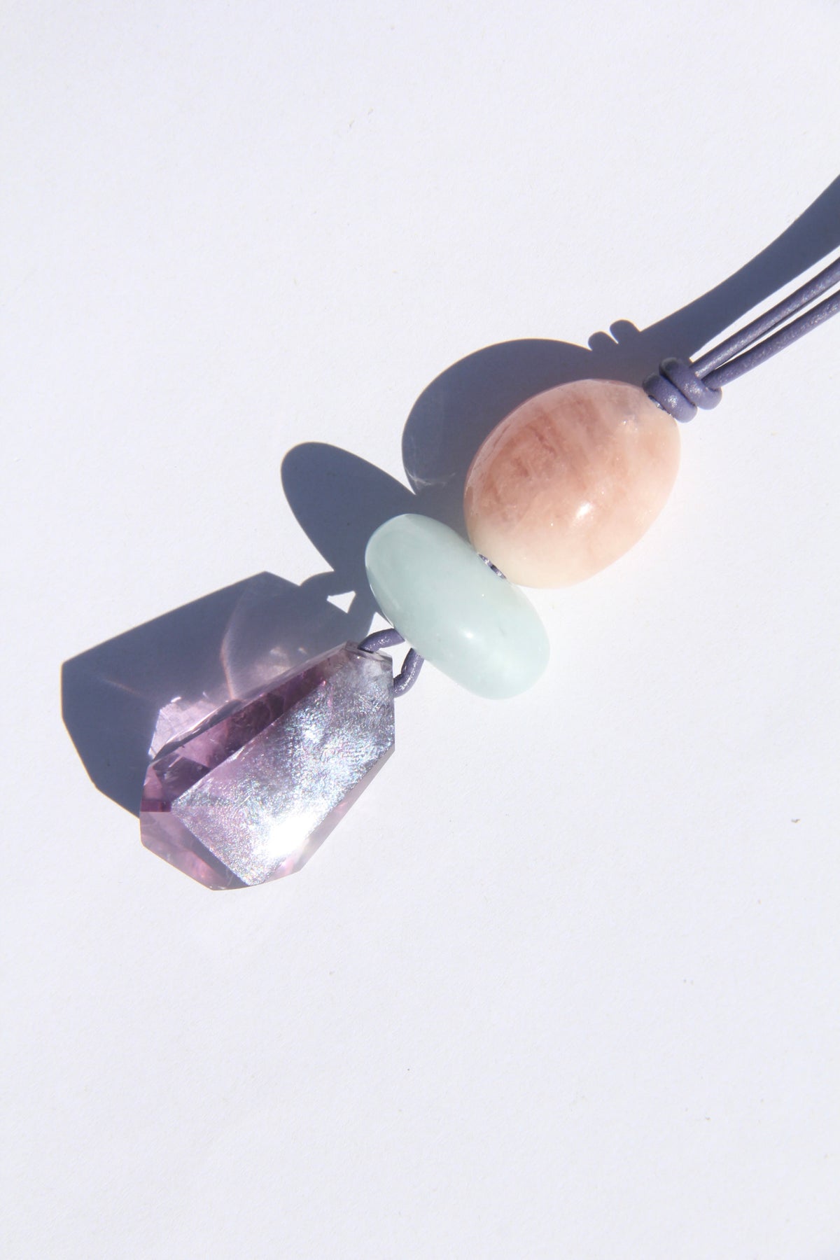 Necklace: morganite, aquamarine, smoky quartz